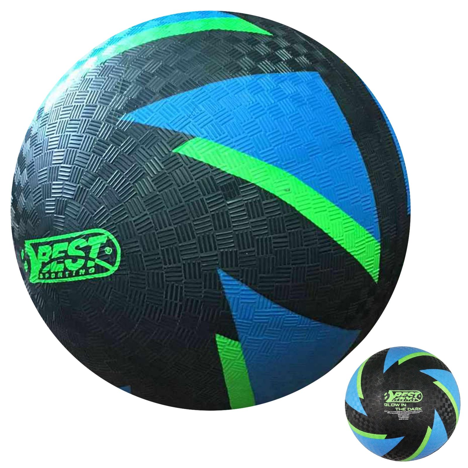 Best Sporting Barfu&szlig; Fu&szlig;ball Glow in The Dark I Leichter Ball Gr&ouml;&szlig;e 5 I schwarz-Blauer Sportball I leuchtender Kickball I Kinder Spielball aus PVC 