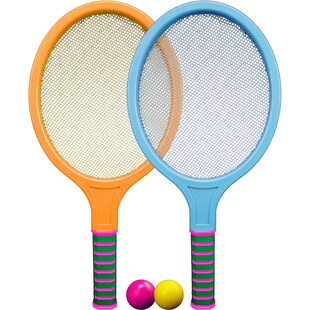 Strandspiel bestehend aus zwei Schlägern und zwei Bällen, blau/orange 