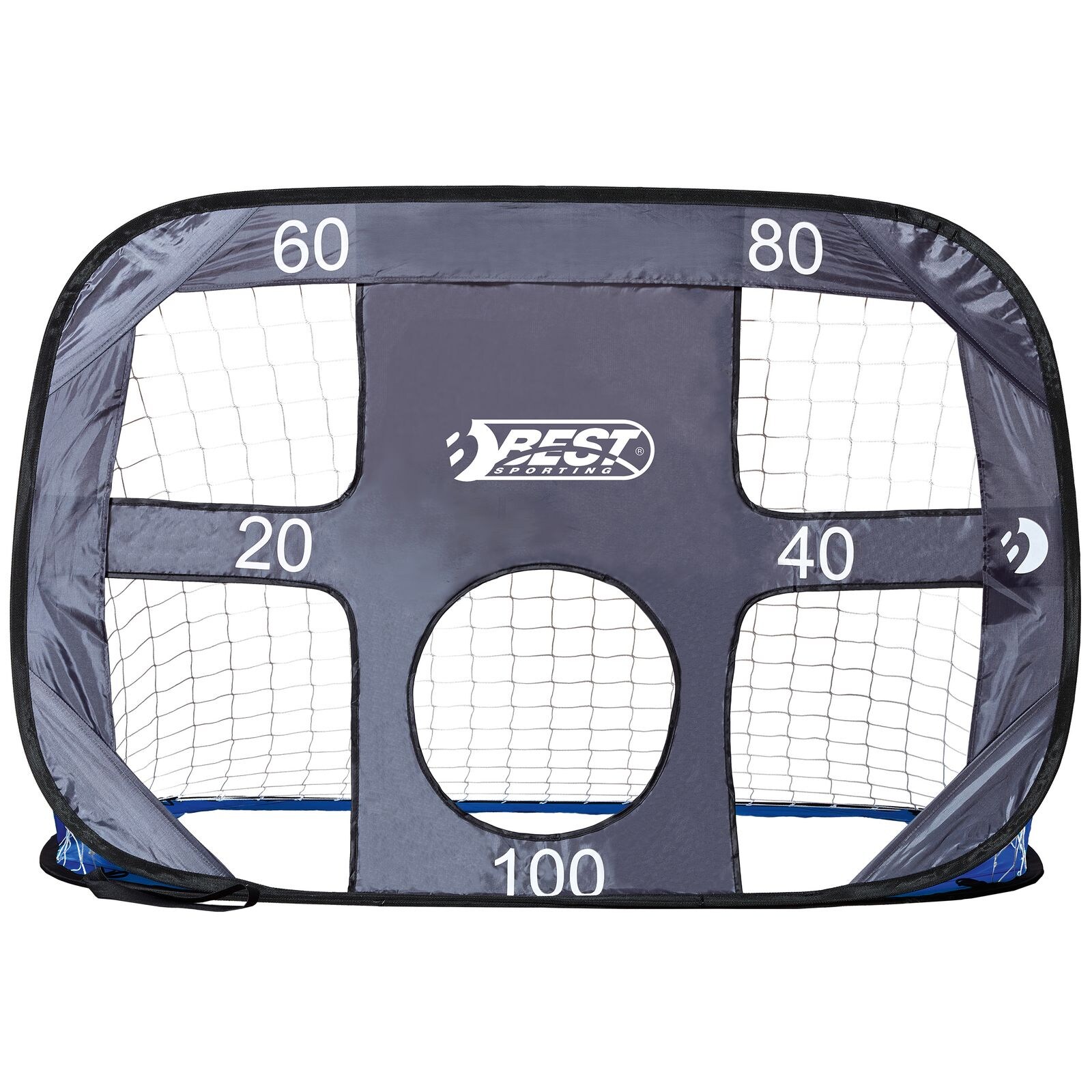 Pop up Tor 2 in 1 mit Tornetz und Torwand, Farbe Blau/Grau