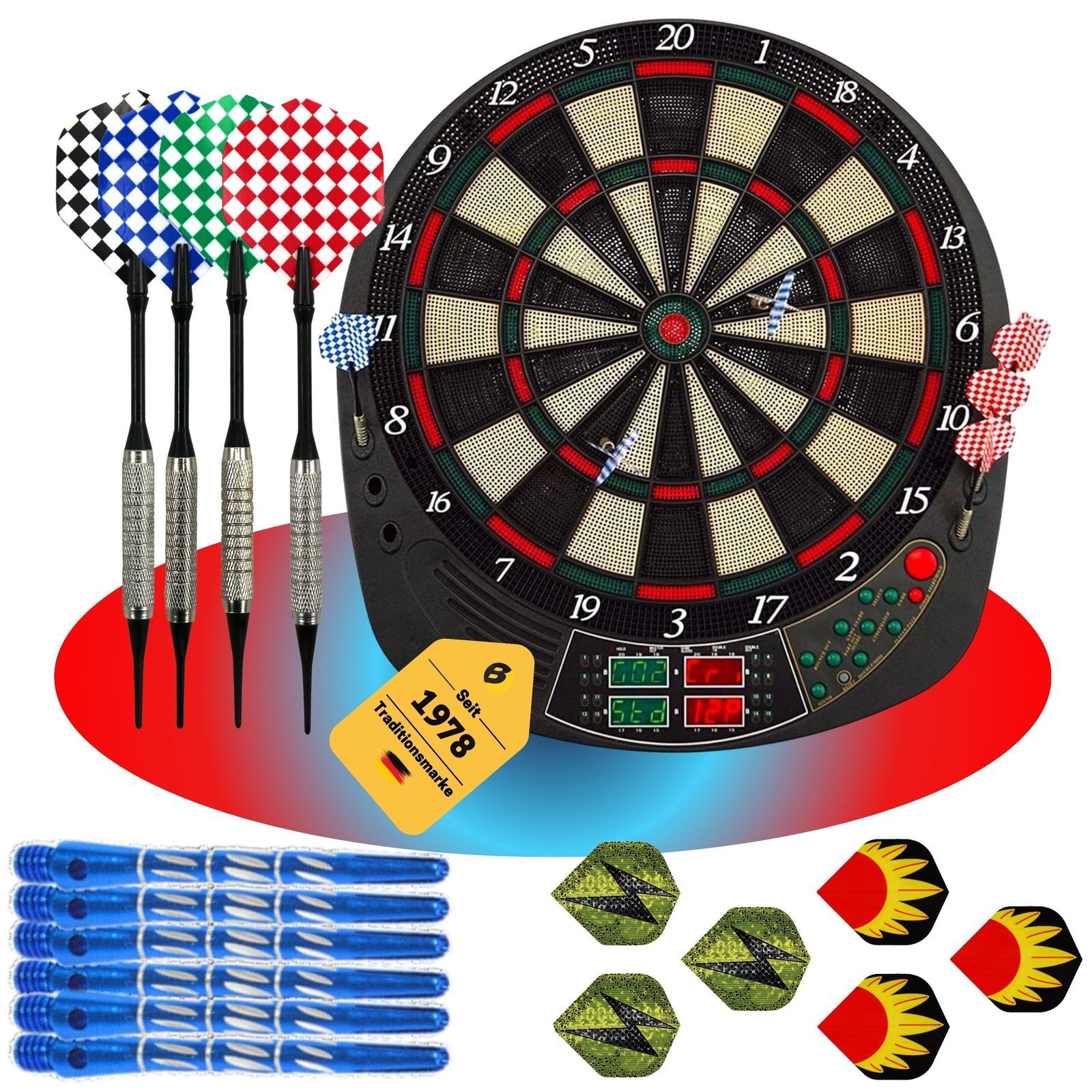 Best Sporting Dartscheibe elektronisch Coventry I Dartscheibe elektronisch mit LED-Anzeigen I E-Dartscheibe mit 12 Dartpfeilen & Ersatzspitzen I hochwertiger Dartautomat f&uuml;r 16 Spieler 
