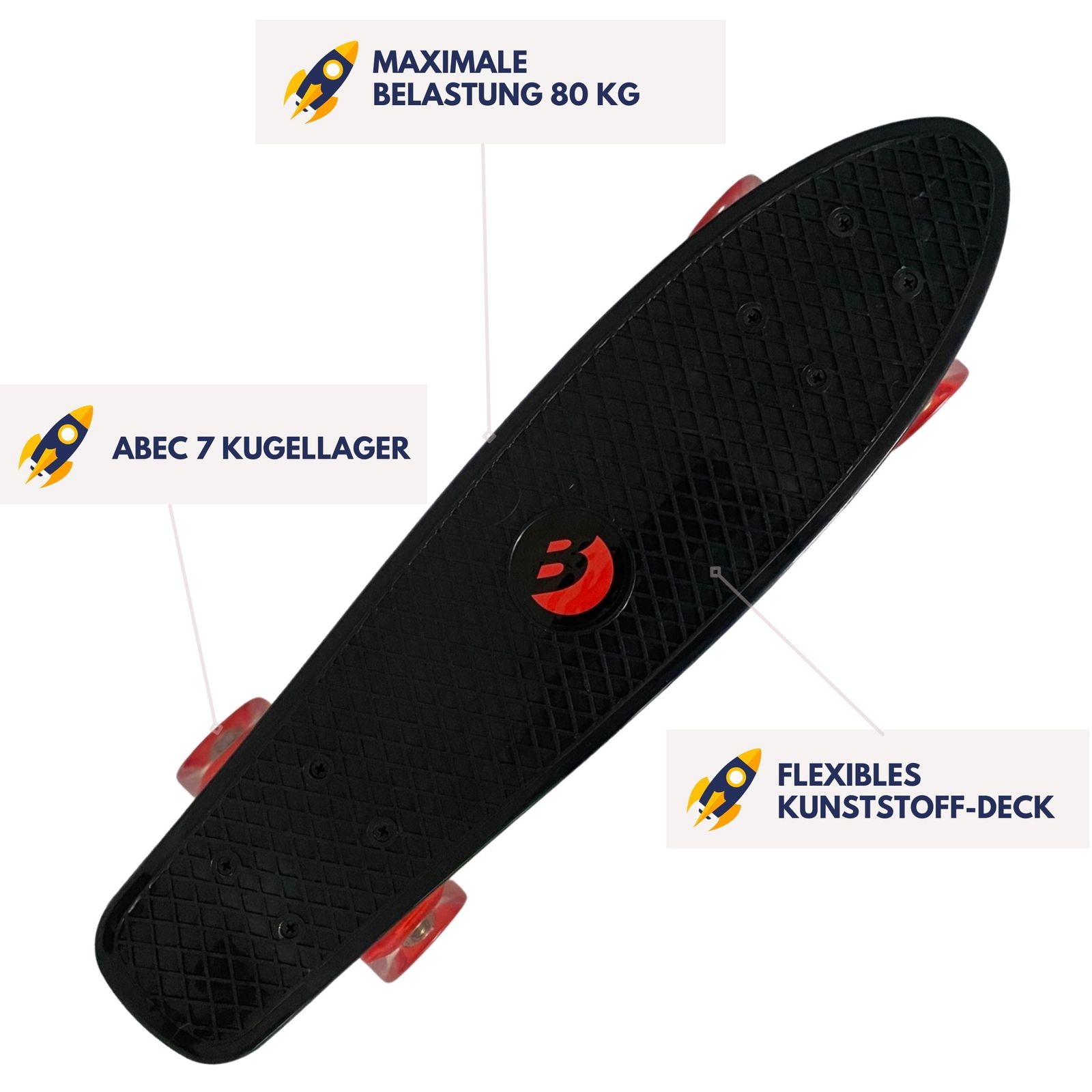 Sports Kinder Skateboard 55cm - Mit Neon Rädern Und ABEC-7 Kugellagern