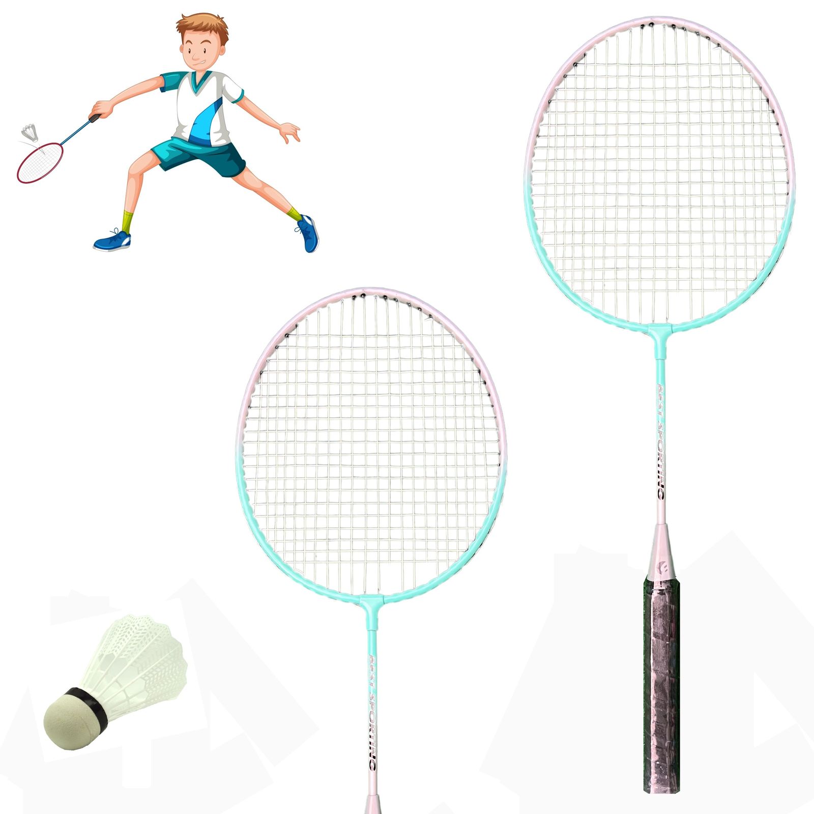 Best Sporting Federball Set Kinder I Starter Badminton Set Kinder mit 2 Juniorschl&auml;gern und 1 Federball in t&uuml;rkis/silber I Kinder Federball Set mit verk&uuml;rztem Schl&auml;gerschaft f&uuml;r viel Spielspa&szlig; 
