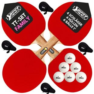 Best Sporting Tischtennisschläger Set FAMILY I 4 Tischtennis Schläger, 4 Schlägertaschen und 1* Tischtennisbälle I 9-teiliges wertiges Tischtennis Set I Tischtennissets I Table Tennis Racket 