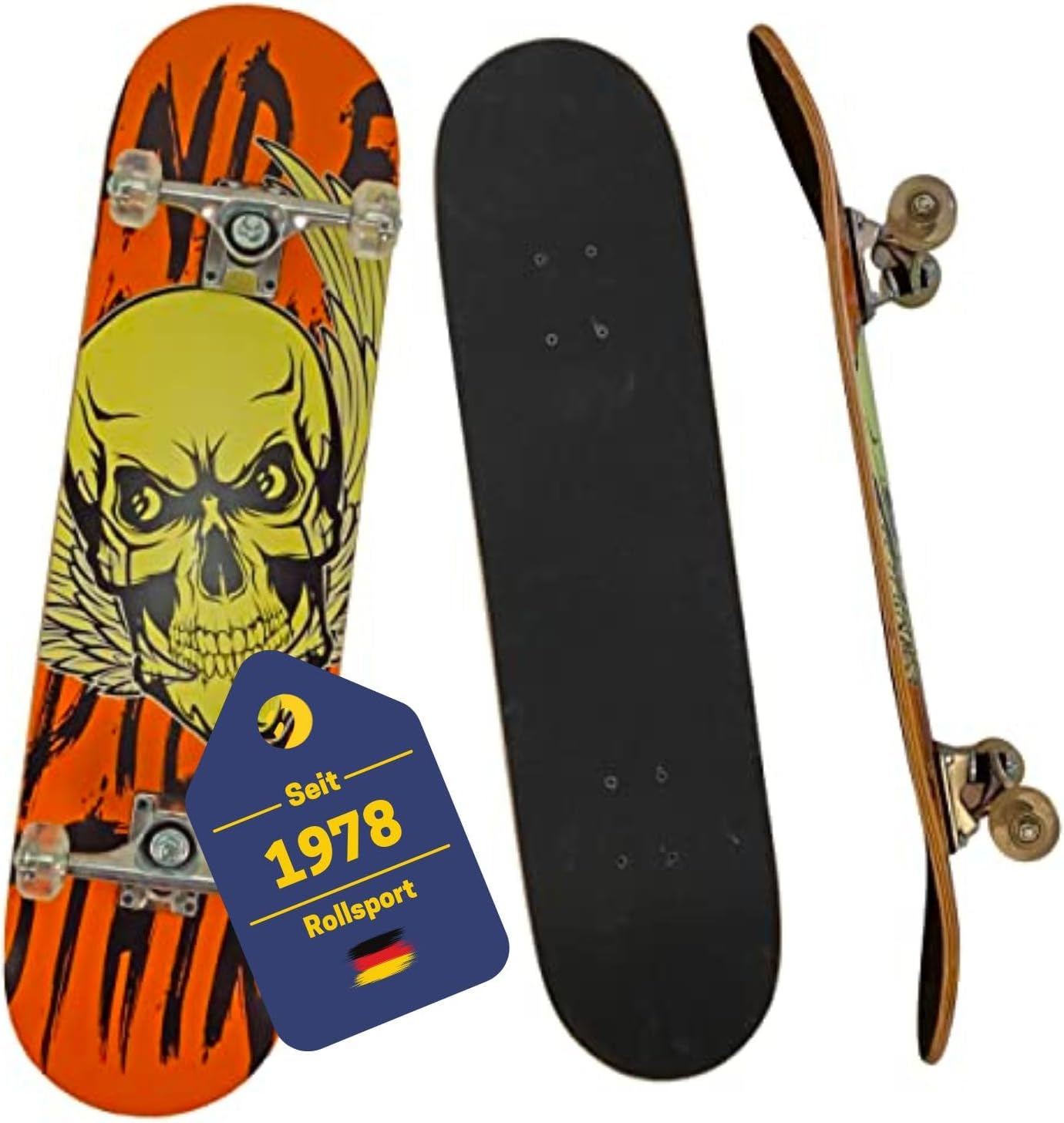 Best Sporting Skateboard Totenkopf I Skate-Board mit ABEC 7 Kugellager I hochwertige Skateboards aus Holz & Aluminum I Skateboard Erwachsene I 78,5 x 20,4 cm Skateboard Deck mit Totenkopf 