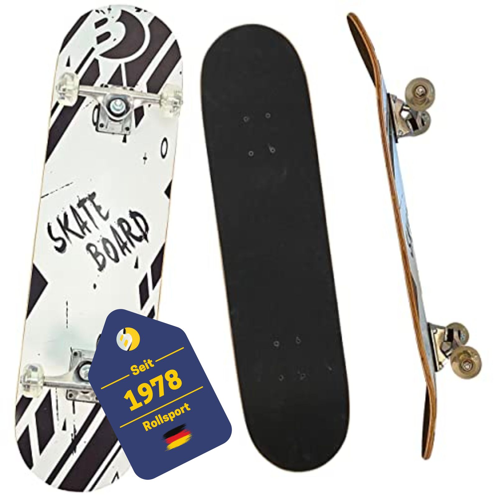 Best Sporting Skateboard Kid I Skate-Board ABEC 3 Kugellager I hochwertige Skateboards aus Holz & Aluminum I Skateboard Erwachsene I 78,5 x 20,4 cm Skateboard Deck mit schwarz-wei&szlig;em Design 