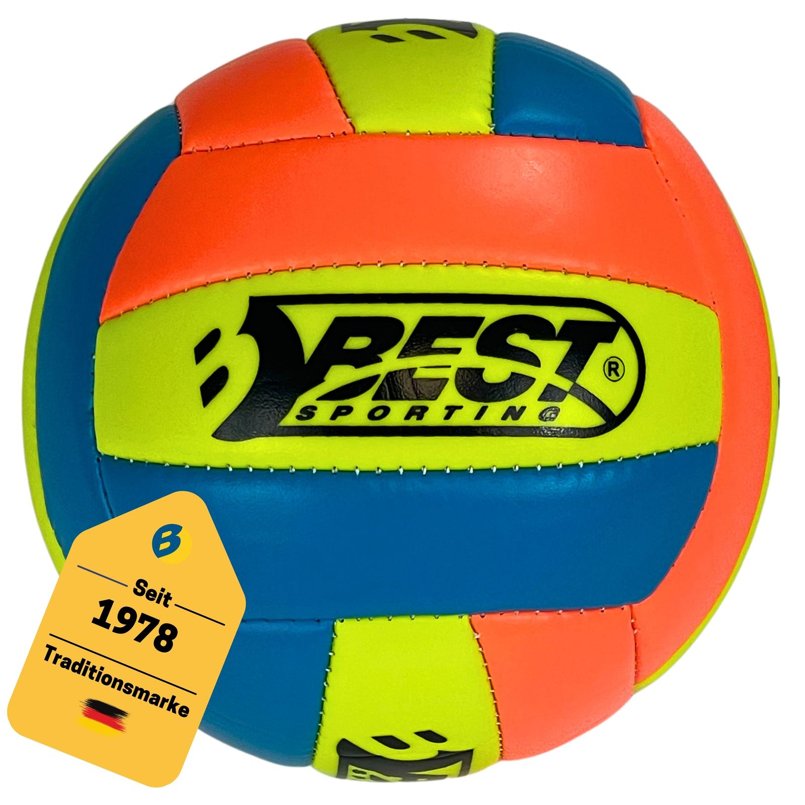 Best Sporting Mini Volleyball Gr&ouml;&szlig;e 2 I Mini Volleyball in Blau/Orange/Gelb I Robuster und langlebiger Volleyball I Ideal f&uuml;r Outdoor & Indoor Spiele 