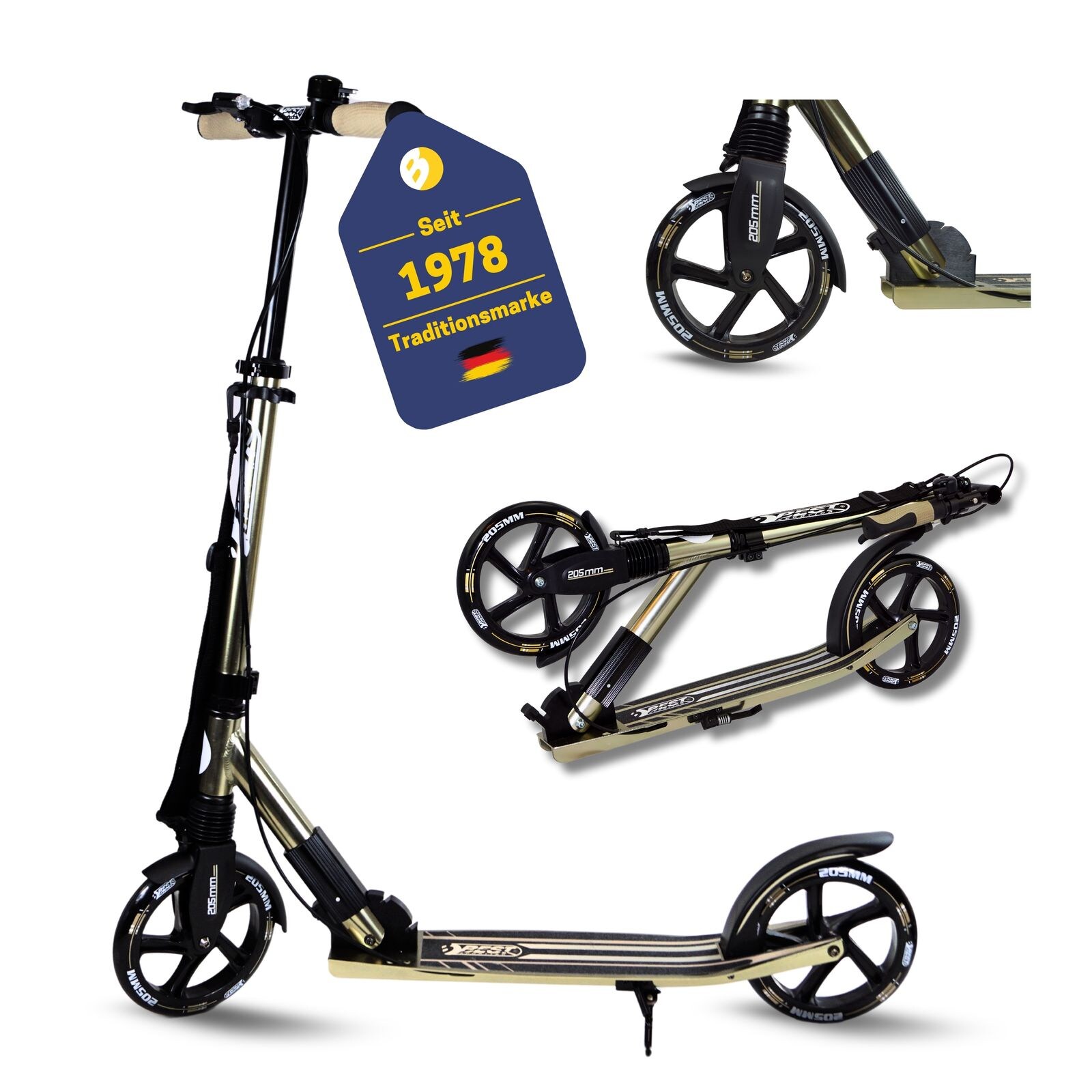 Scooter 205er Rolle mit Tragegriff, schwarz/gold