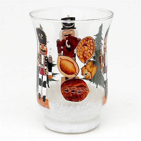 SIGRO Teelichthalter Ø 11 cm Glas mit Weihnachtsmotiv Nussknacker 
