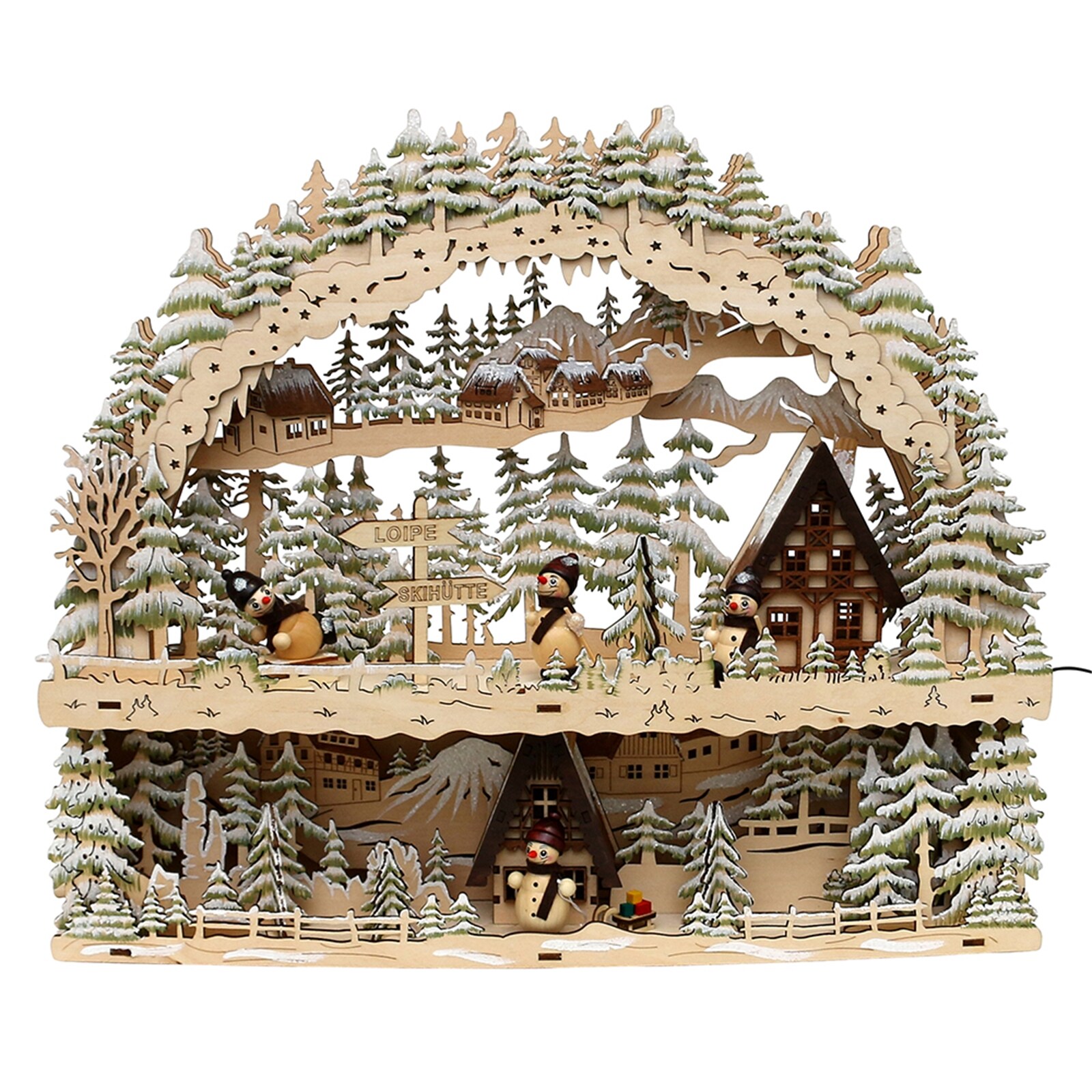 SIGRO Holz Schwibbogen mit Bank, LED Schneem&auml;nner 