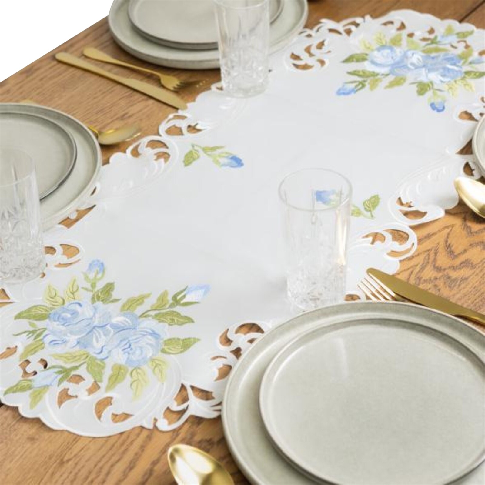 HTI-Living Tischl&auml;ufer 40 x 90 cm blaue Rosen 