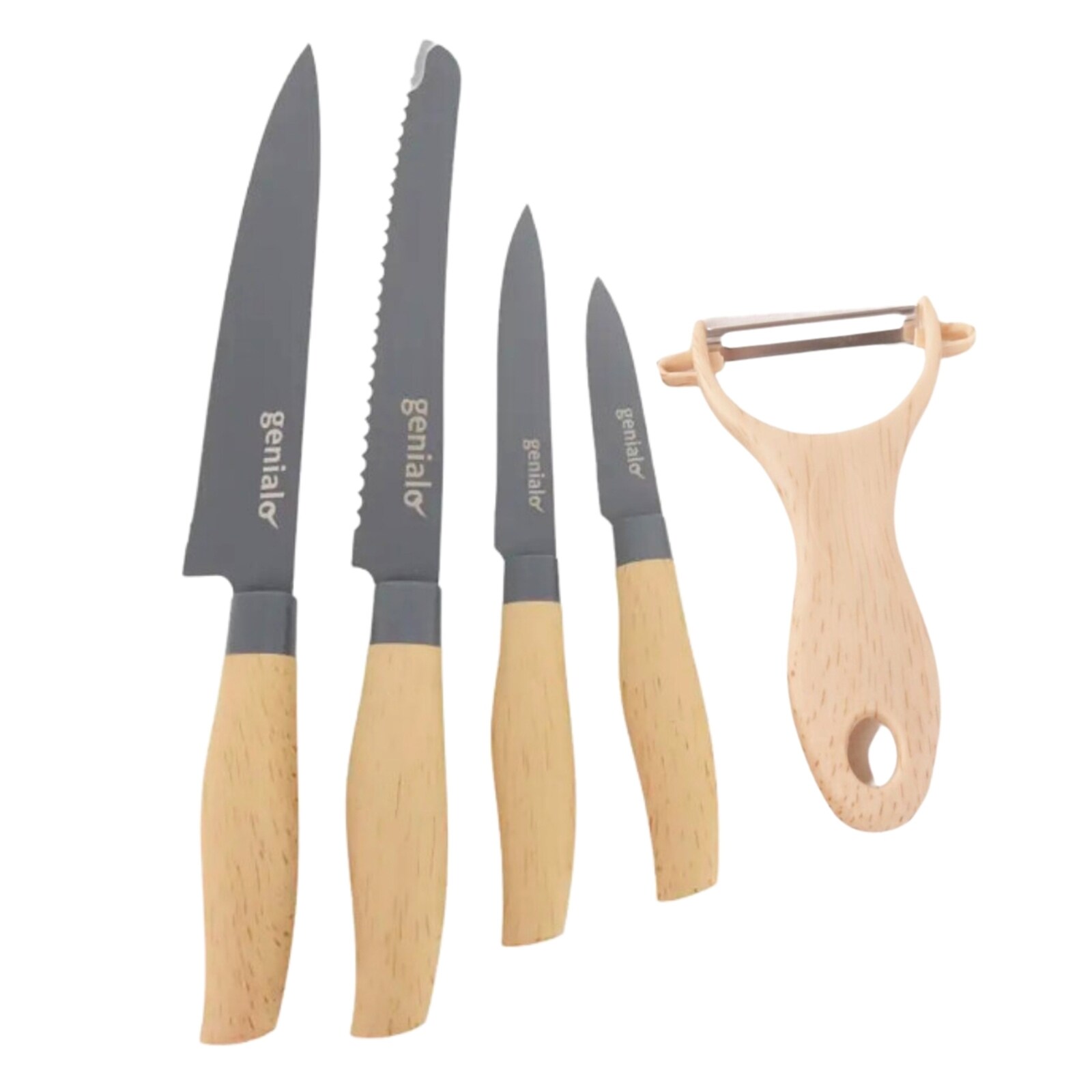 neuetischkultur K&uuml;chenmesser 5-teiliges Set Griff in Holz Optik 