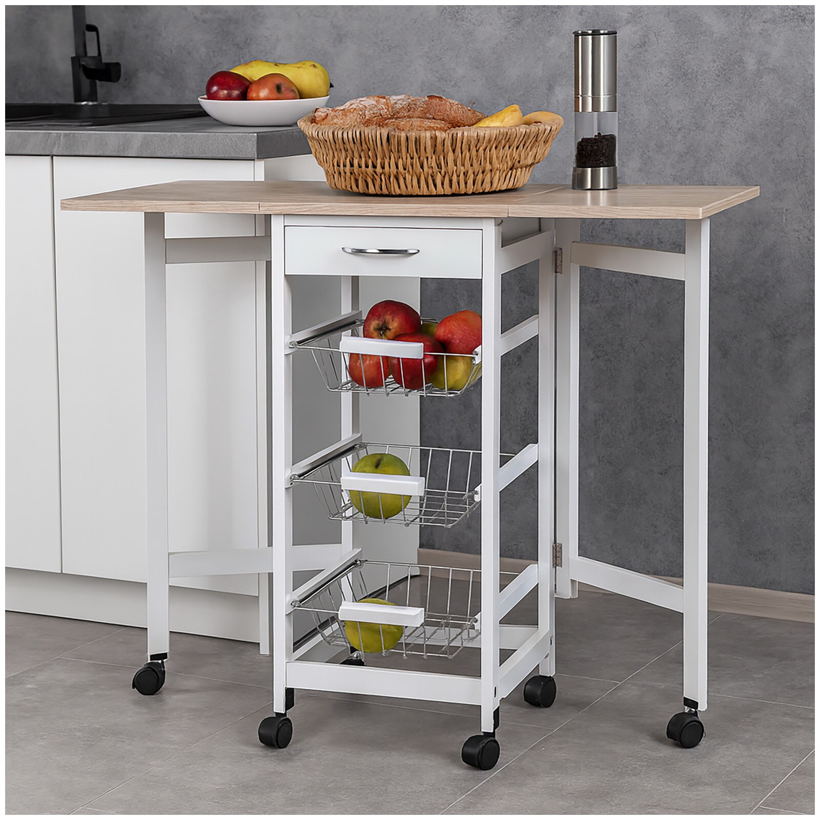 HTI-Living K&uuml;chenbar auf Rollen ausklappbar Skandi 