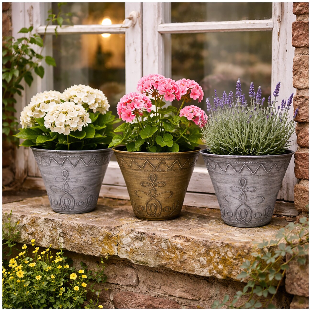 HTI-Living Blumentopf Nessa Ornamente Gold Silber 3er-Set 