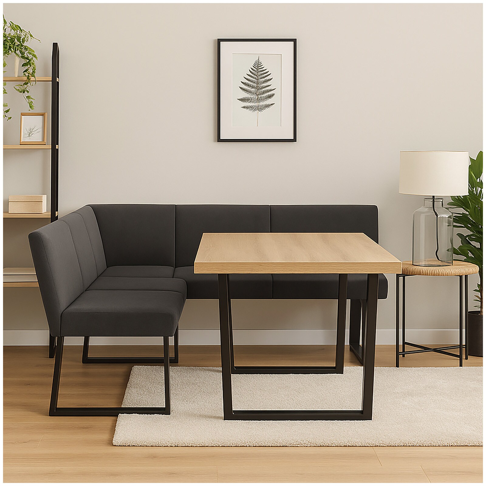 HTI-Living Eckbank 192 x 152 cm Schwarz Vemal kurzer Schenkel rechts 