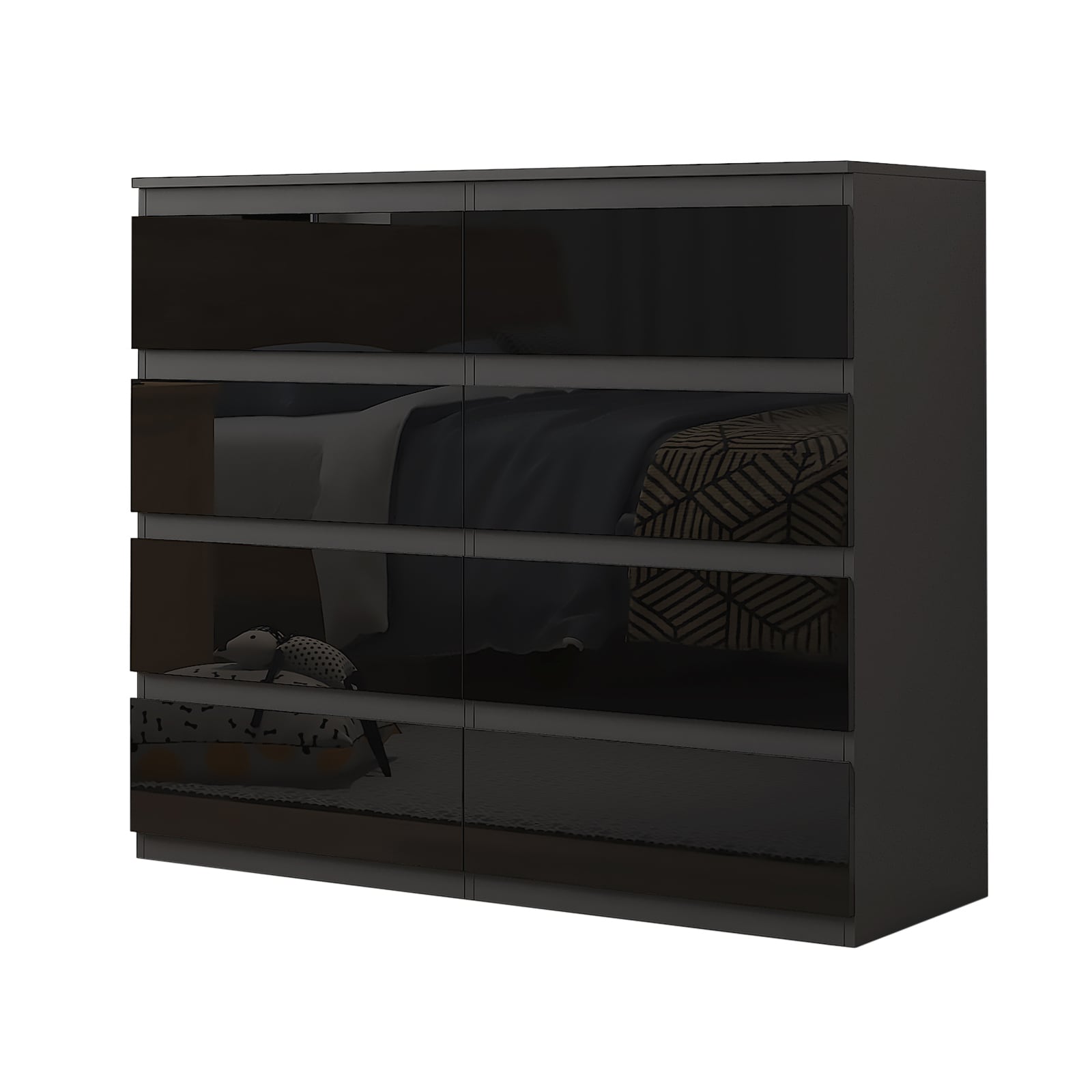 HTI-Living Kommode Kenji 8 Schubladen Hochglanz Schwarz 