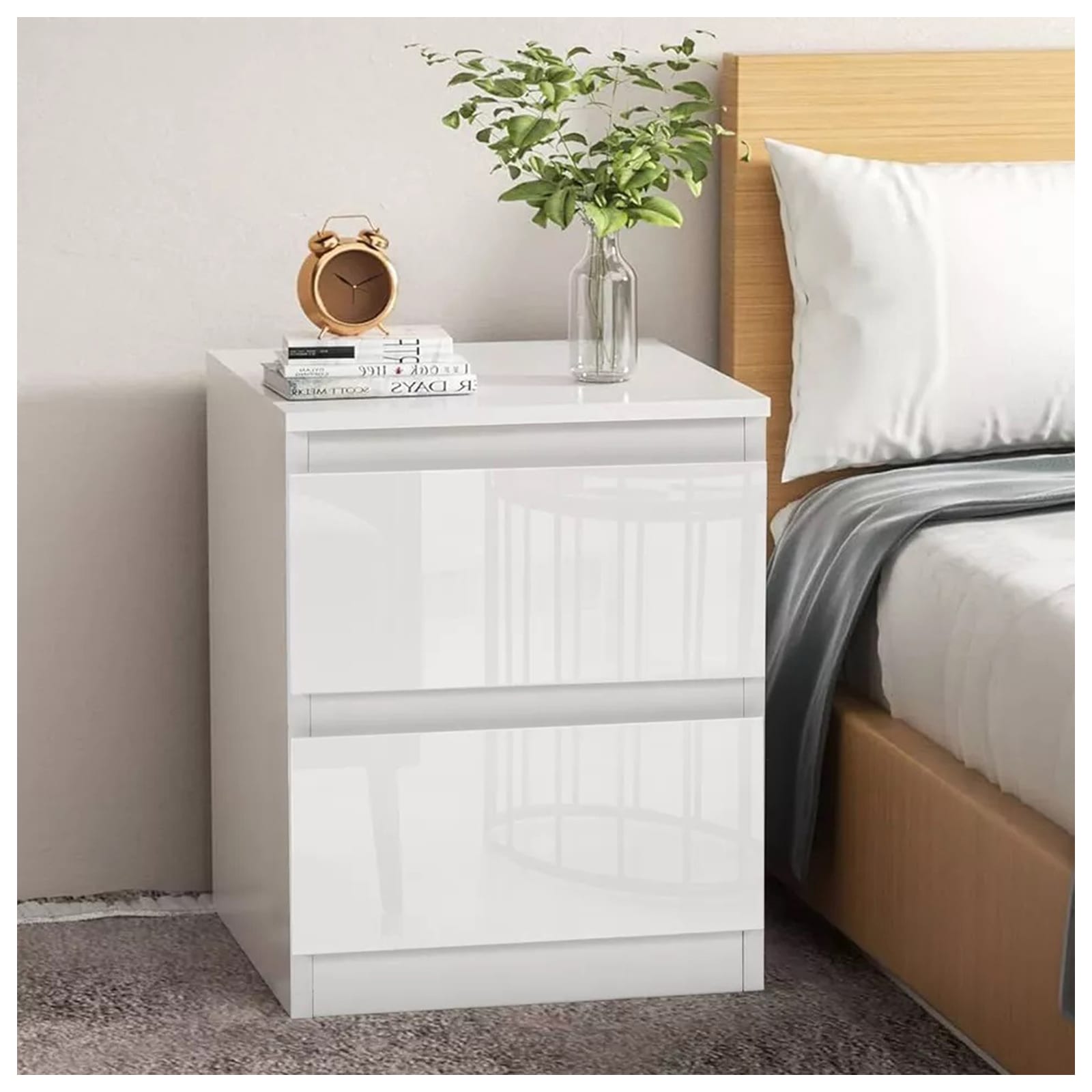 HTI-Living Nachtschrank Kenji Hochglanz Wei&szlig; 