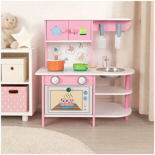 HTI-Line Spielküche aus MDF Kinderküche pink mit Backofen und Zubehör 