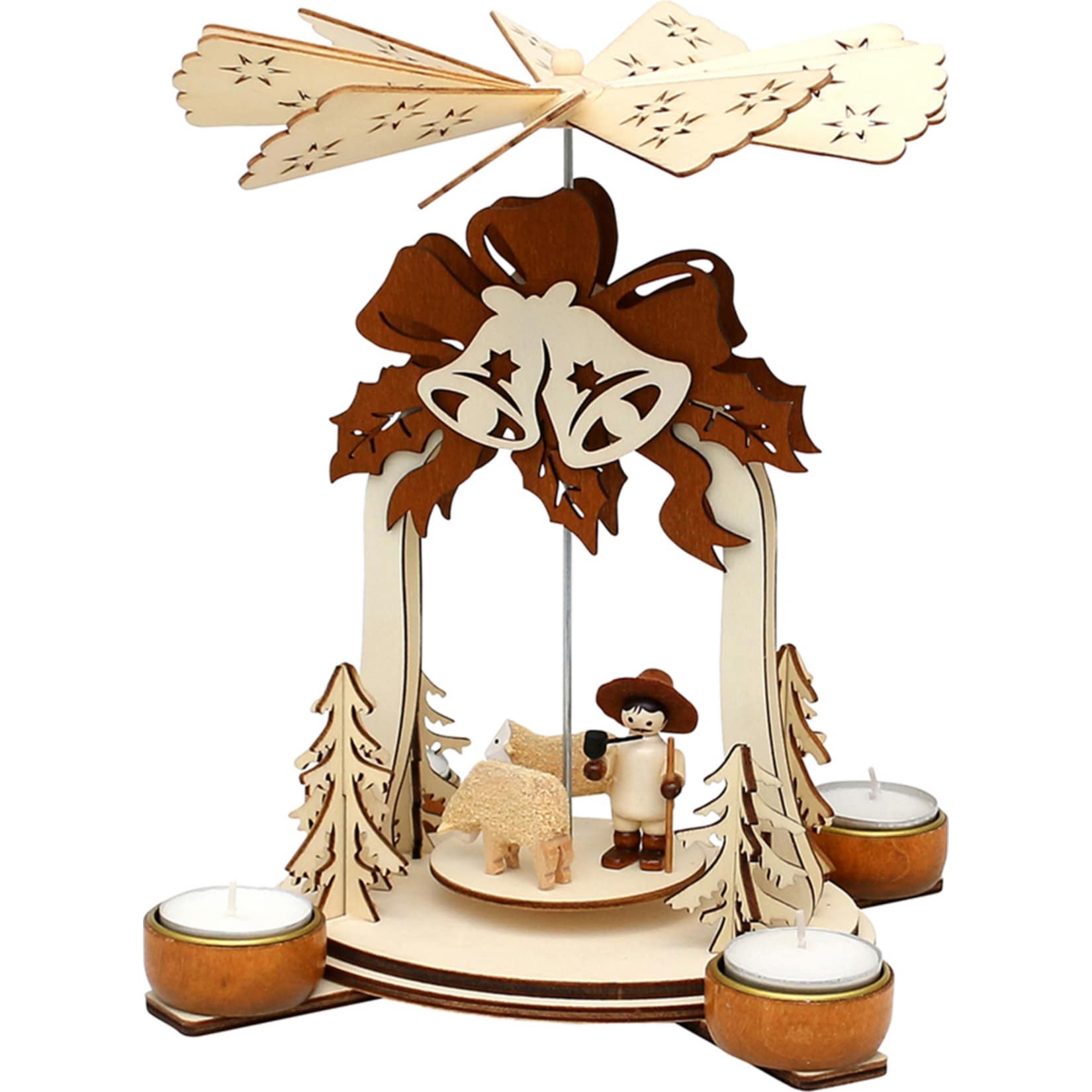 SIGRO Holz Teelichtpyramide Glocke, mit Schafen   Sch&auml;fer 