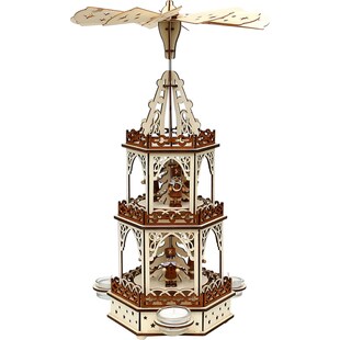 SIGRO Holz Teelichtpyramide, 3 Etagen Bergleute 