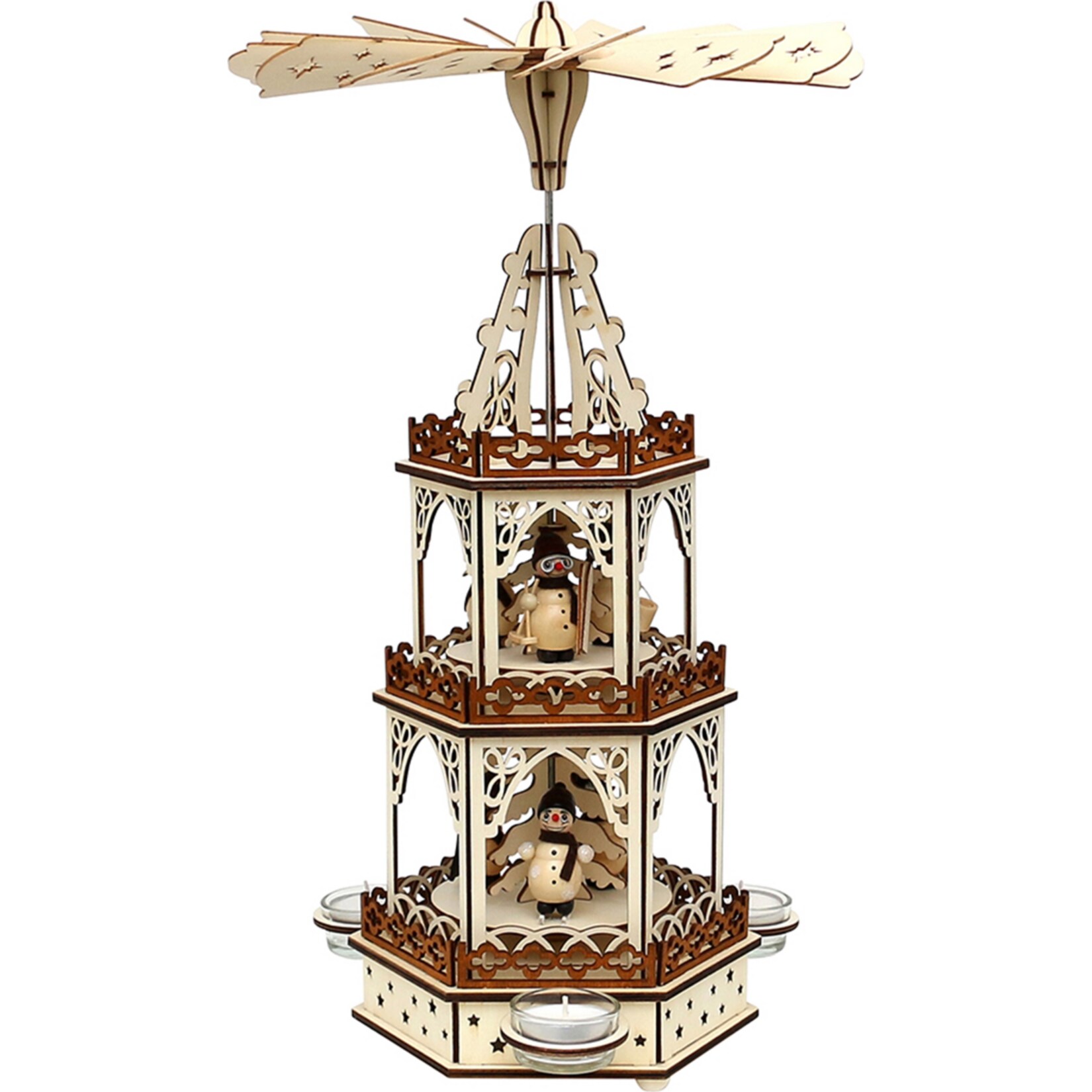 SIGRO Holz Teelichtpyramide 3 Etagen Schneem&auml;nner 