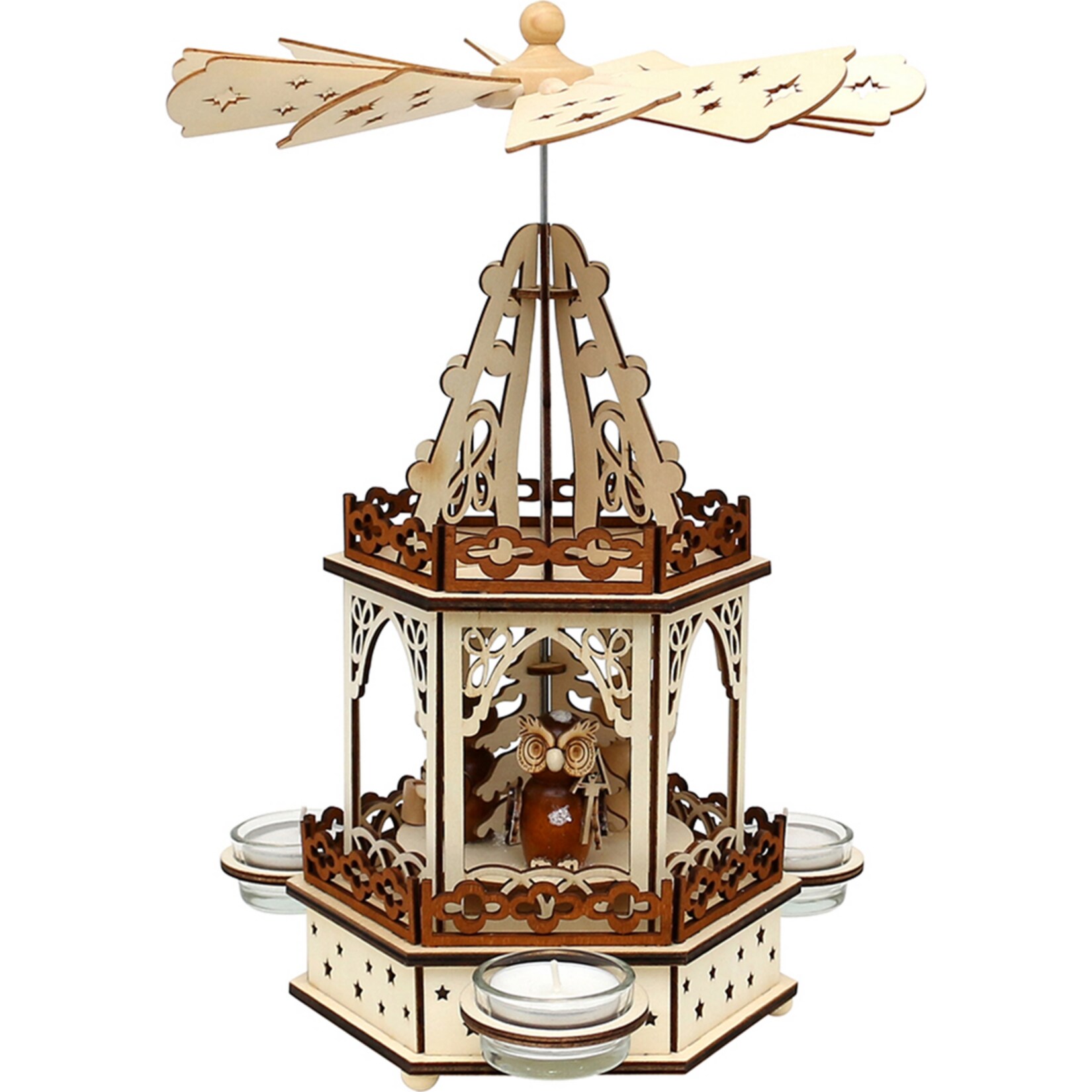 SIGRO Holz Teelichtpyramide 2 Etagen Eulenwald 