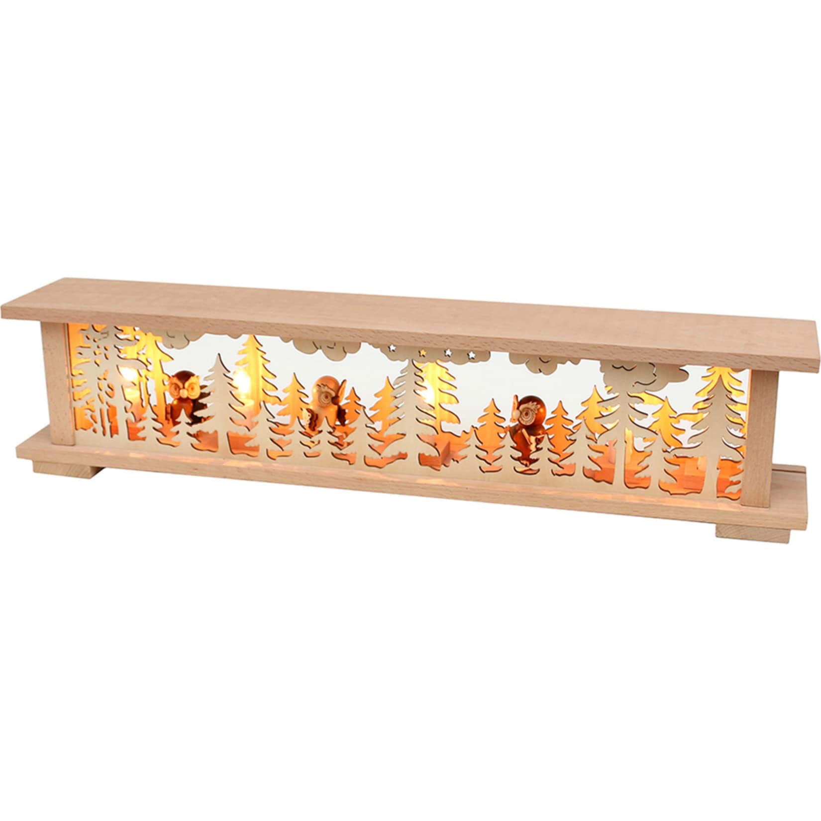 SIGRO Schwibbogenbank beleuchtet mit Eulen 