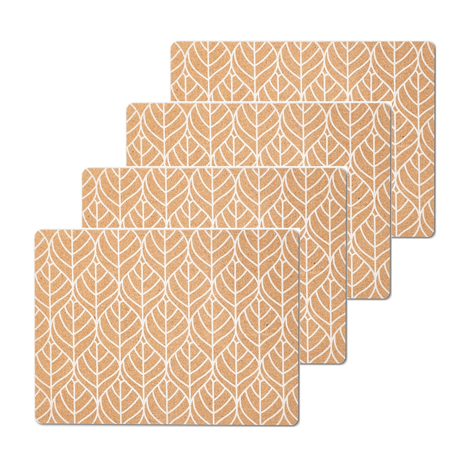 neuetischkultur Platzset Kork, 4 St&uuml;ck Graphic Leave wei&szlig; 