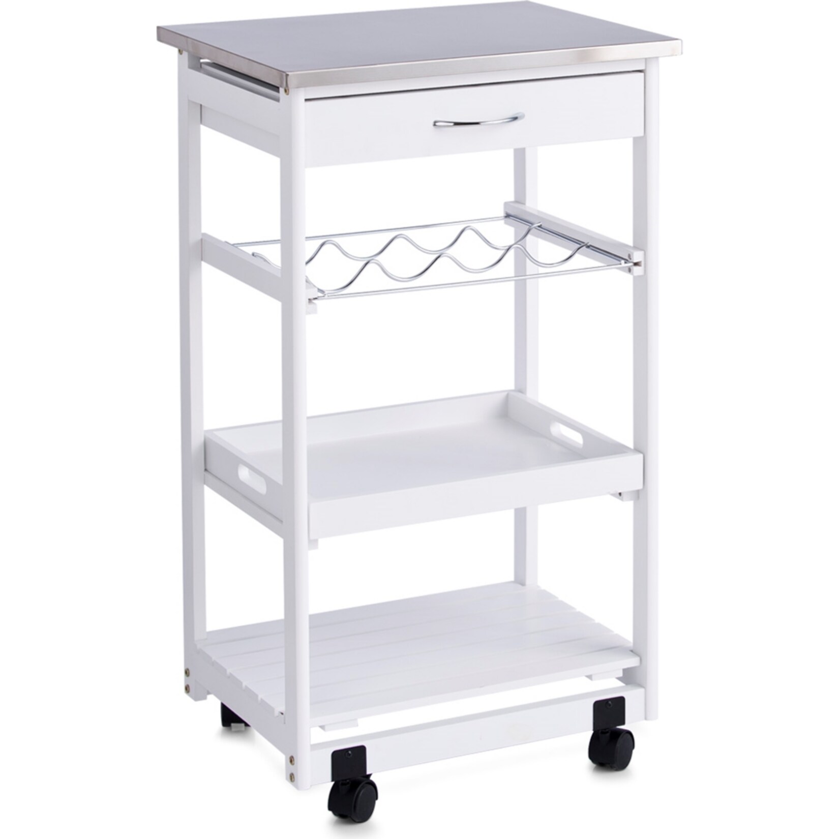 HTI-Living K&uuml;chenrollwagen wei&szlig; Holz/Edelstahl 