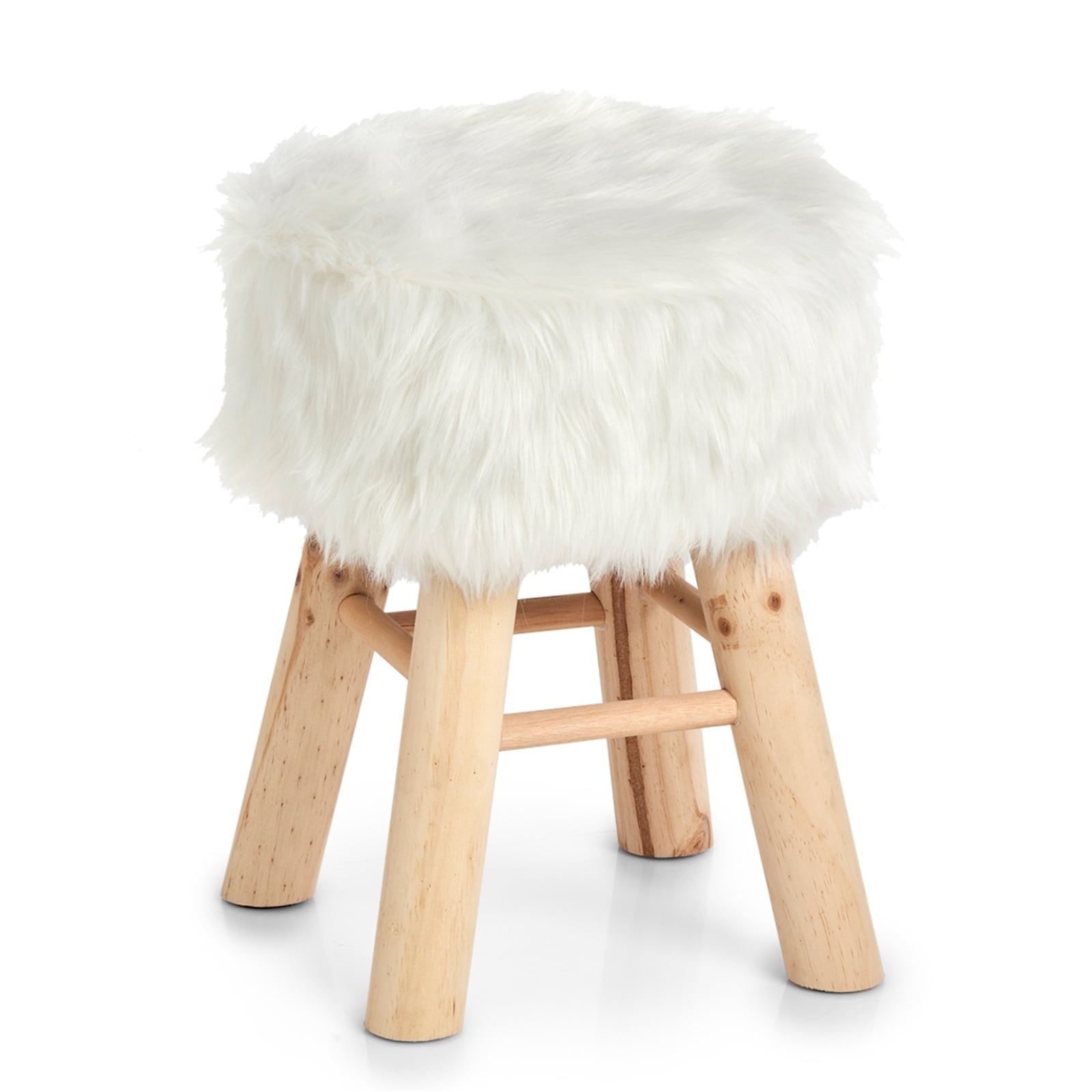 HTI-Living Sitzhocker Holz, Kunstfell Zottel 