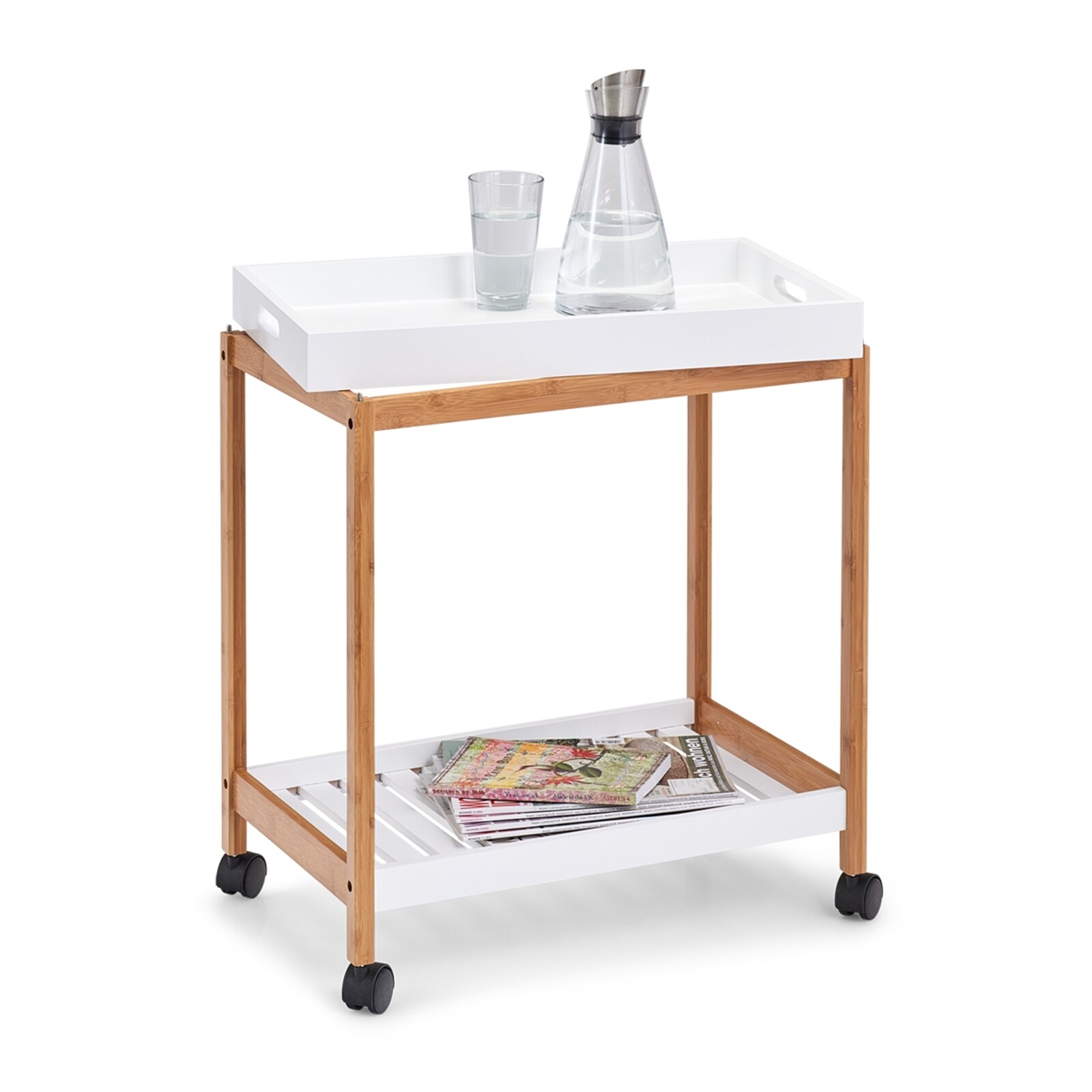 HTI-Living Beistellwagen mit Tablett, wei&szlig; Bambus, MDF 