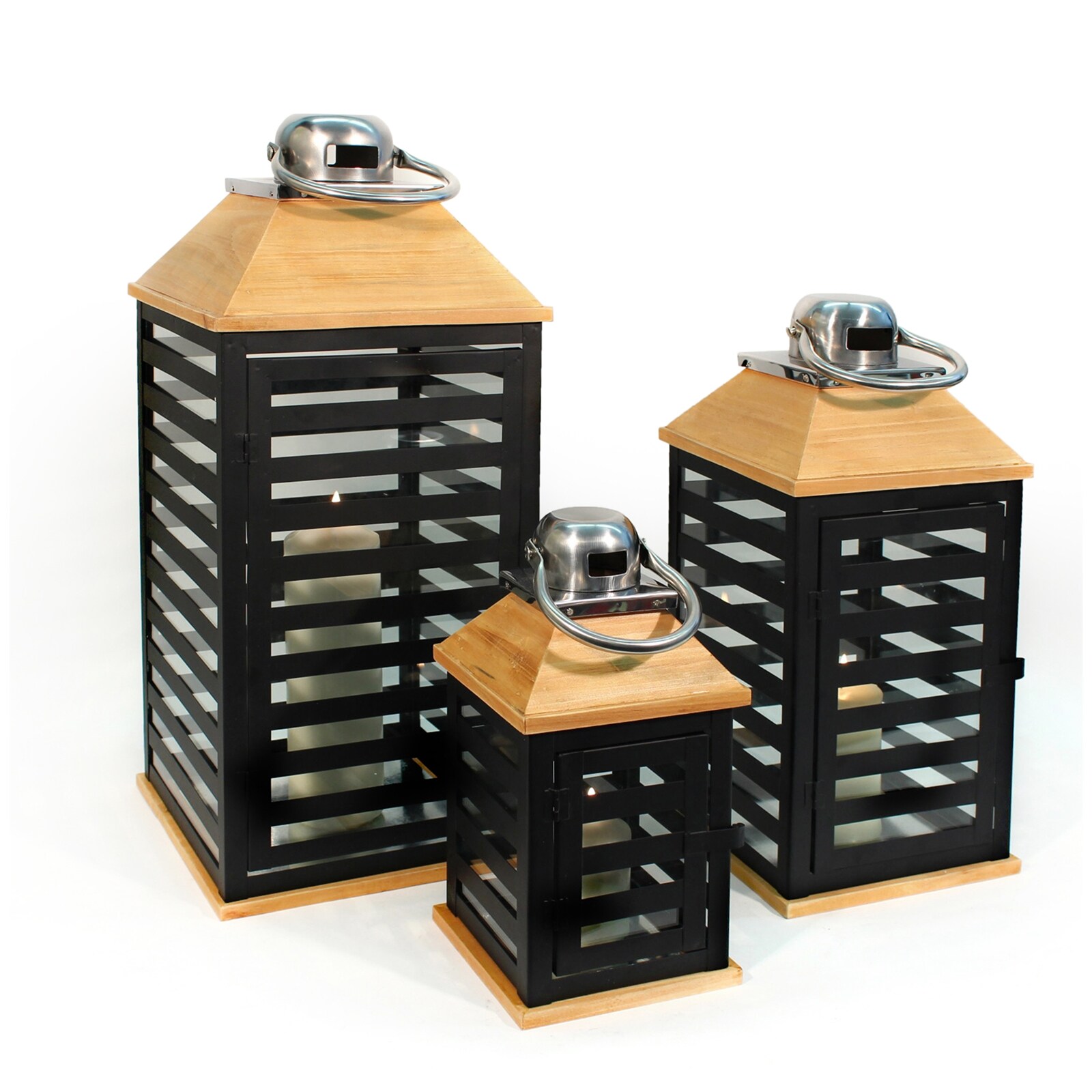 HTI-Living Laternen-Set, 3-teilig Metall/Holz 