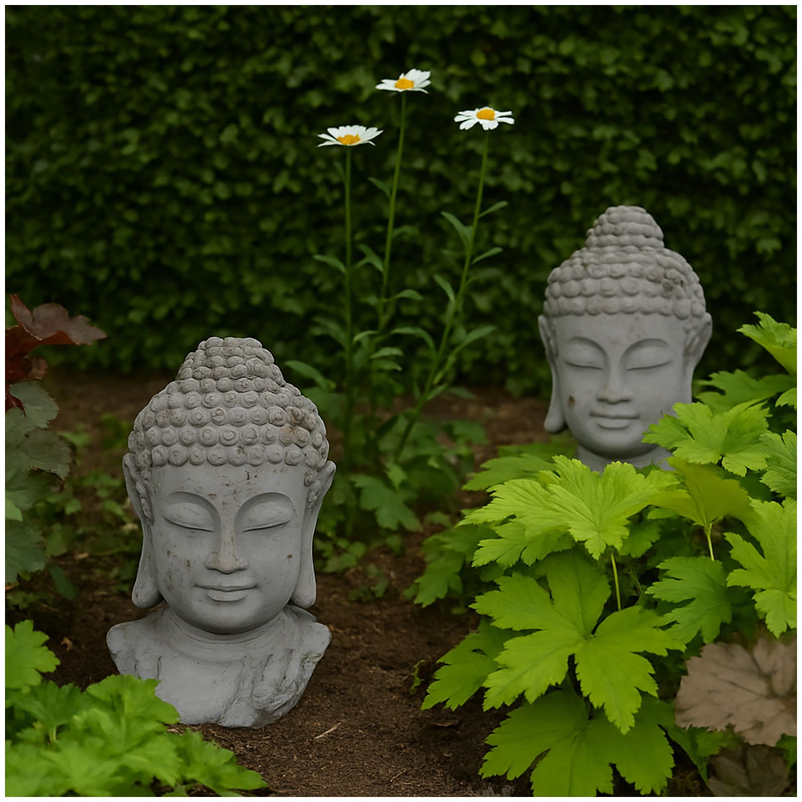 HTI-Living Buddhakopf, Zement Vintage 