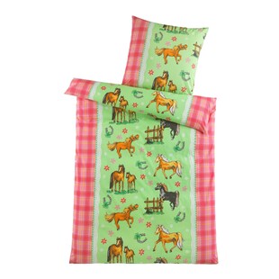 HTI-Living Mikrofaser Kinder Bettwäsche 2-teilig 80x80 135x20 Pferdehof 
