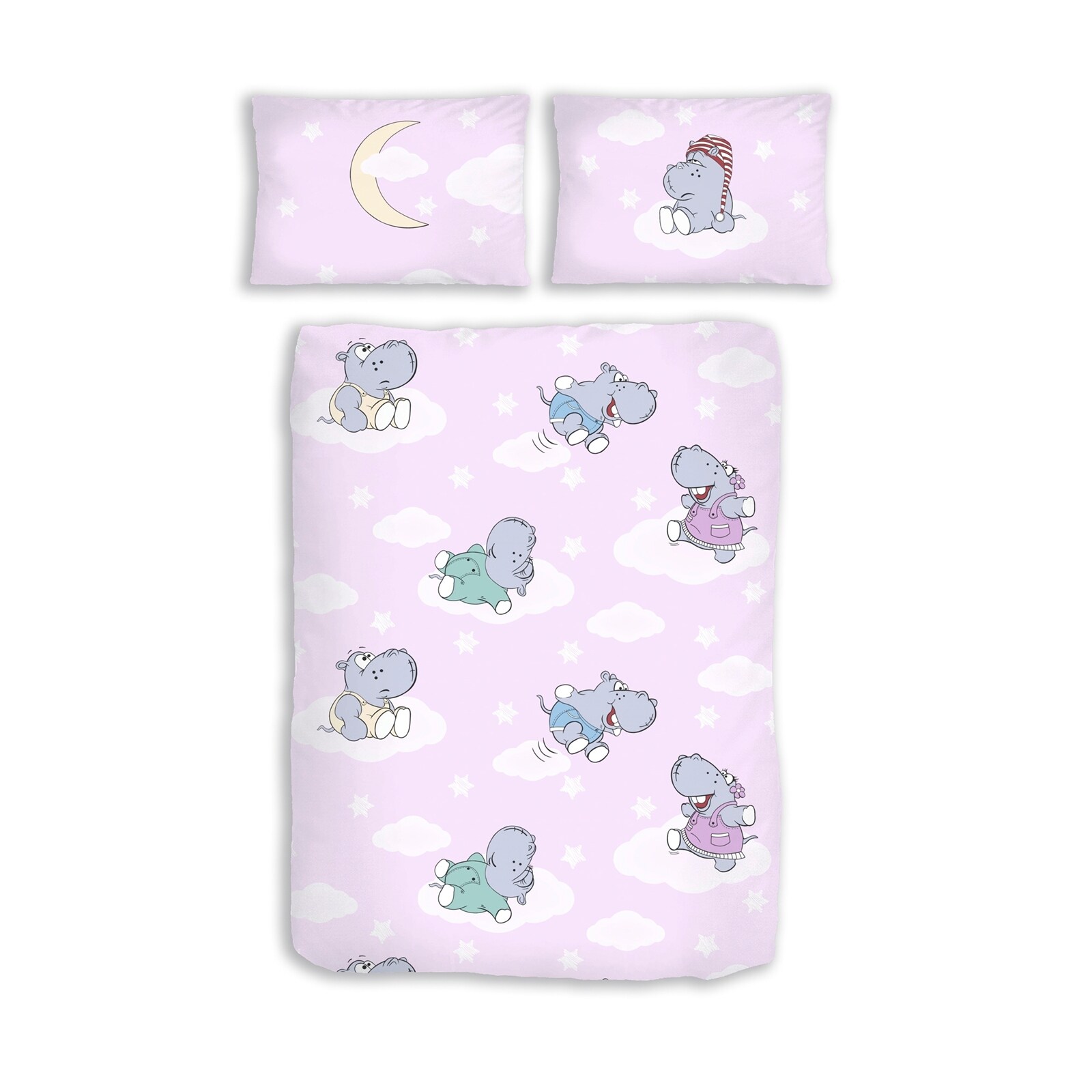 HTI-Living Renforc&eacute; Bettw&auml;sche 2-teilig 100/135 cm Hippo flieder 