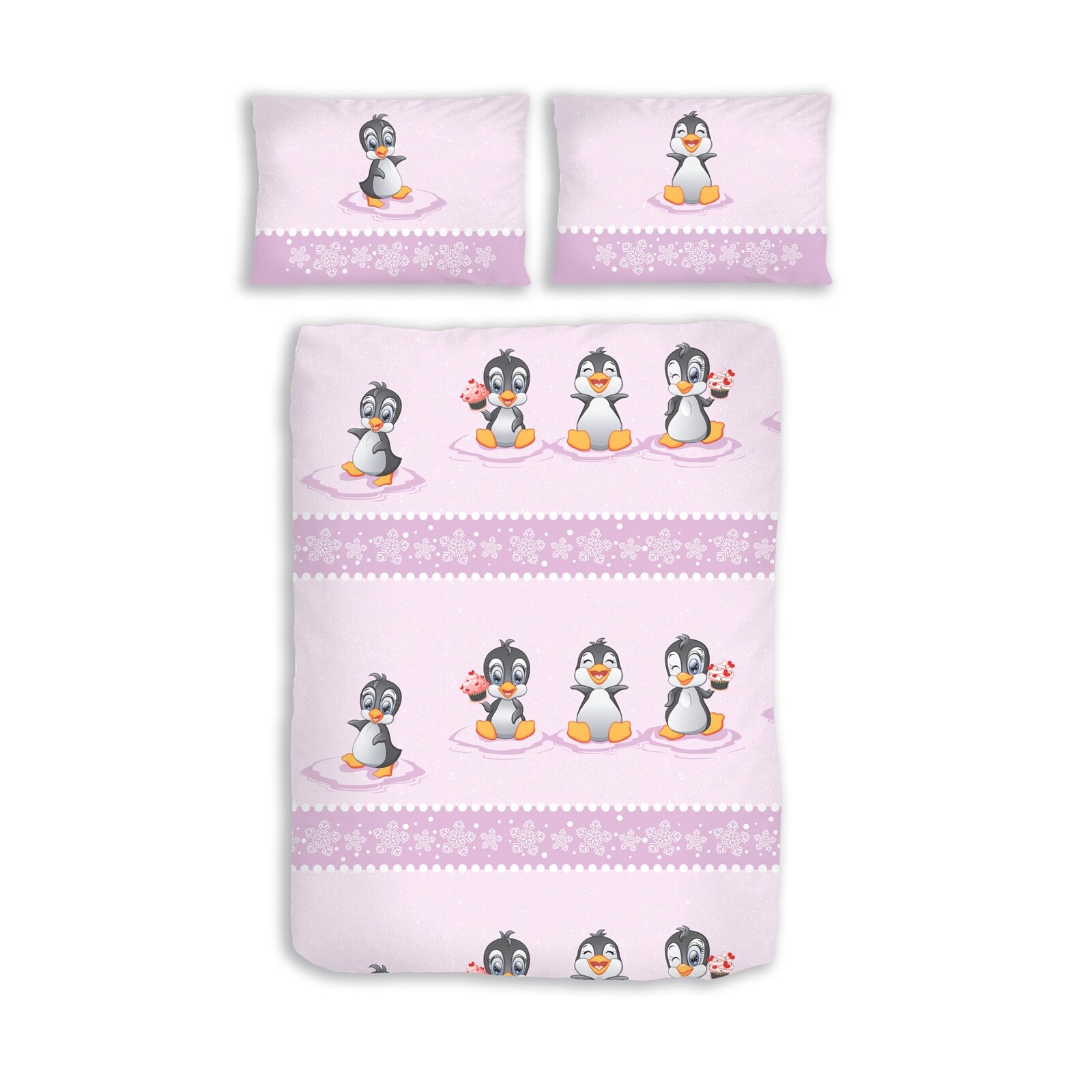 HTI-Living Mikrofaser Biber Bettw&auml;sche  2tlg. 100 x 135 cm Baby Pinguin zartrosa 
