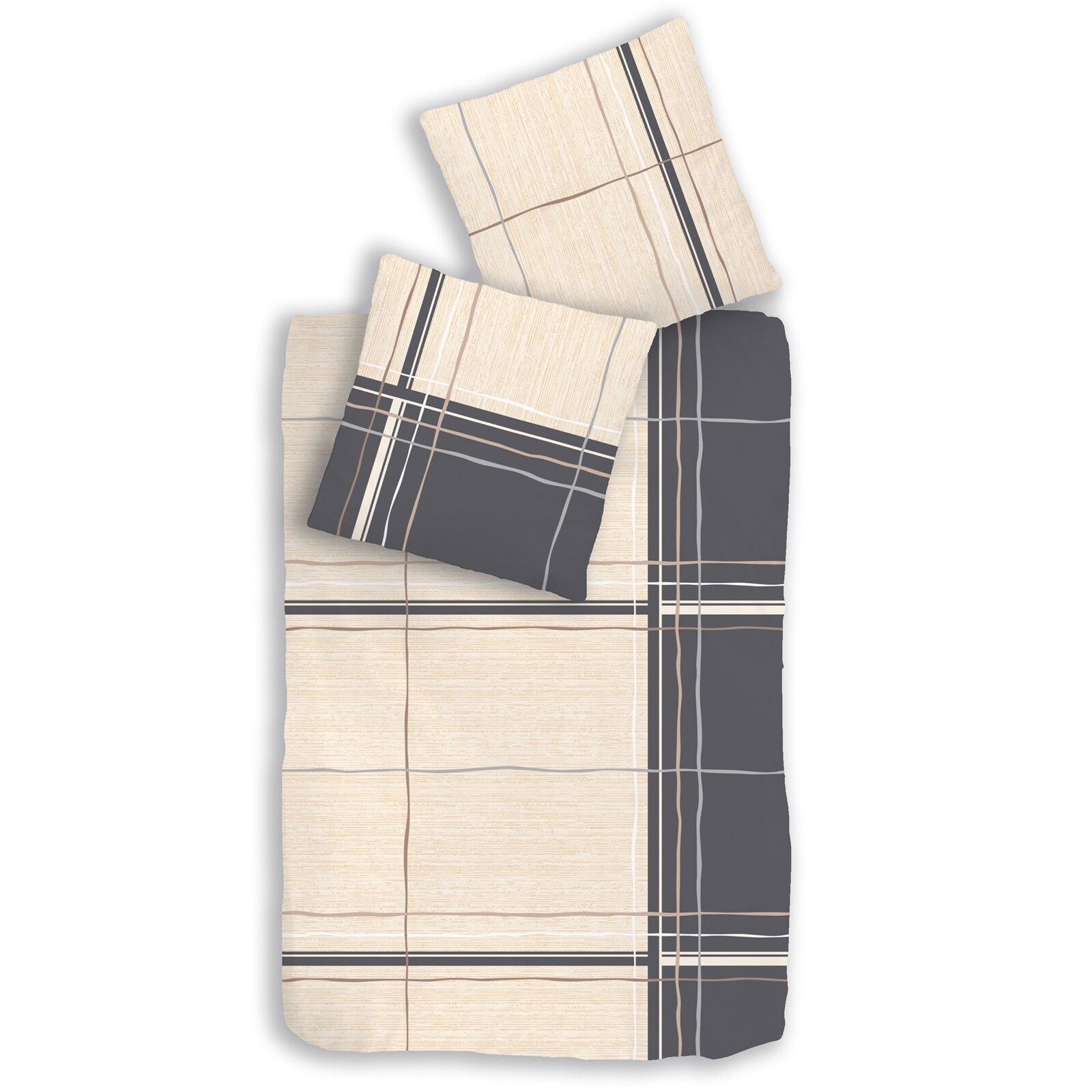 HTI-Living Renforce Bettw&auml;sche 2tlg. 155/220 cm Creme, Grau 