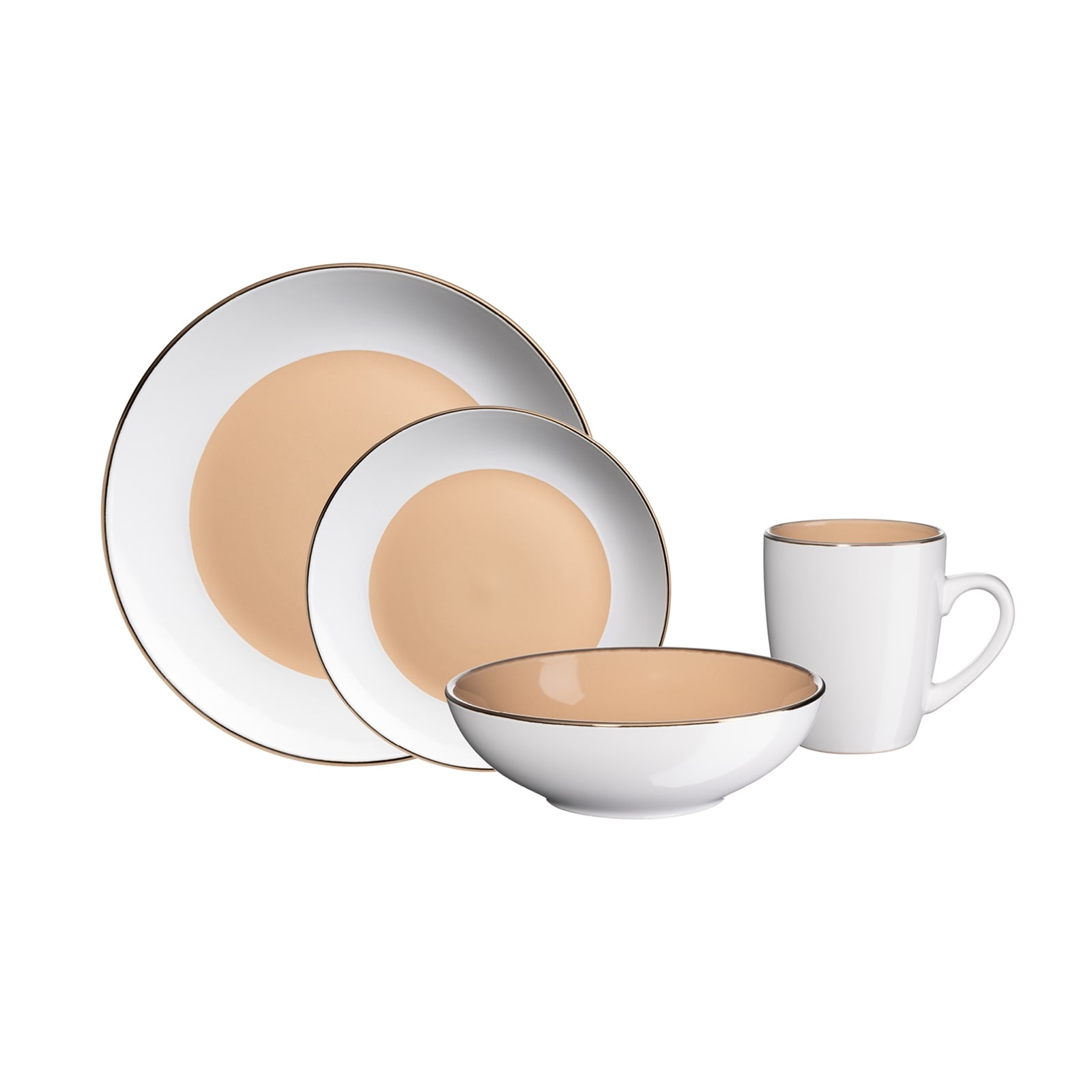 neuetischkultur Kombiservice 16-teilig Metallic rim Cremewei&szlig; Hellbraun 