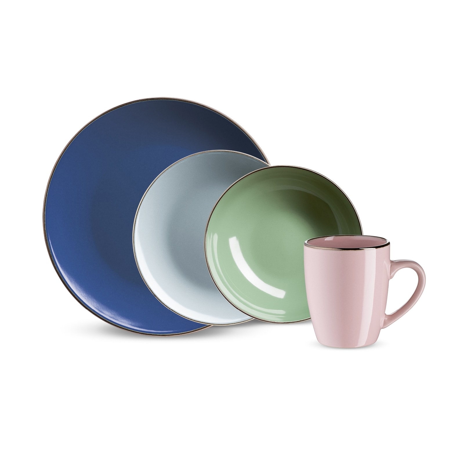 neuetischkultur Kombiservice 16-teilig Metallic rim vierfarbig 