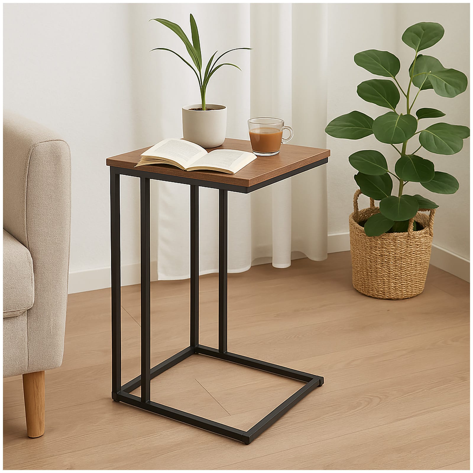 HTI-Living Beistelltisch Metall + MDF Natur 