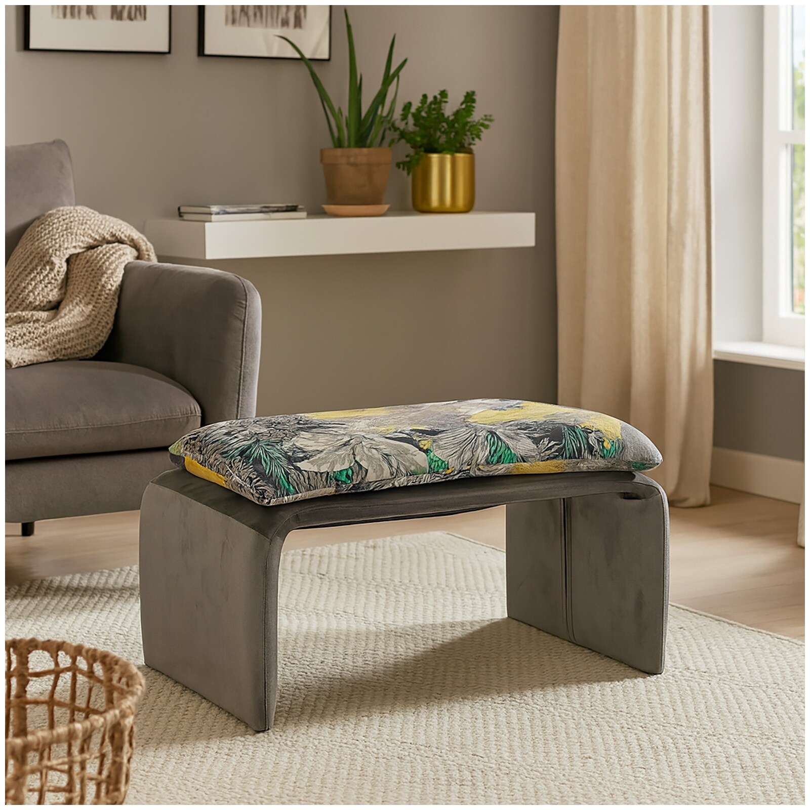 HTI-Living Polsterhocker B/H/T 61 x 34,5 x 40 cm Vance Dreamy Forest Grau 