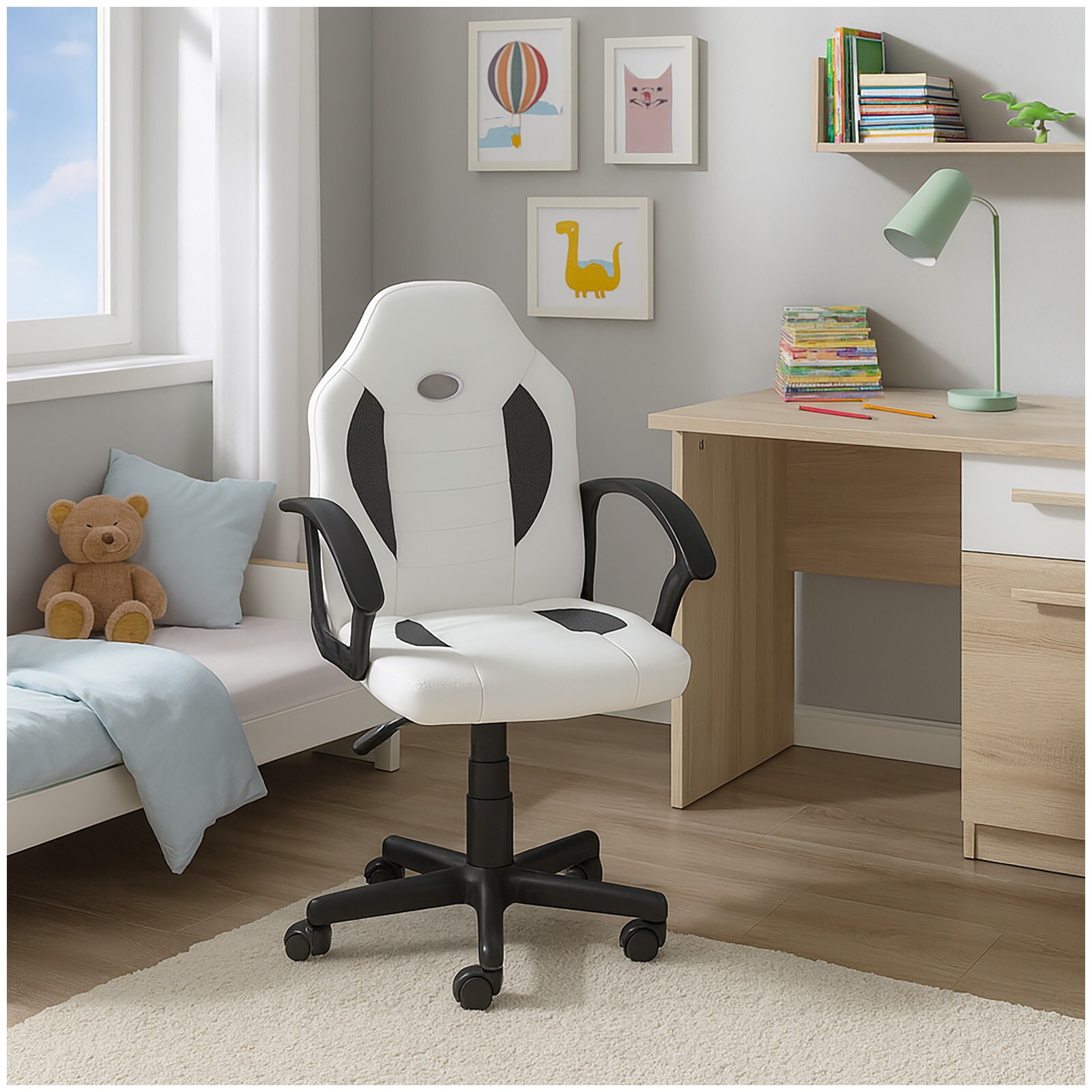 HTI-Living Schreibtischstuhl Junior h&ouml;henverstellbar ergonomischer Drehstuhl Wei&szlig;-Grau 