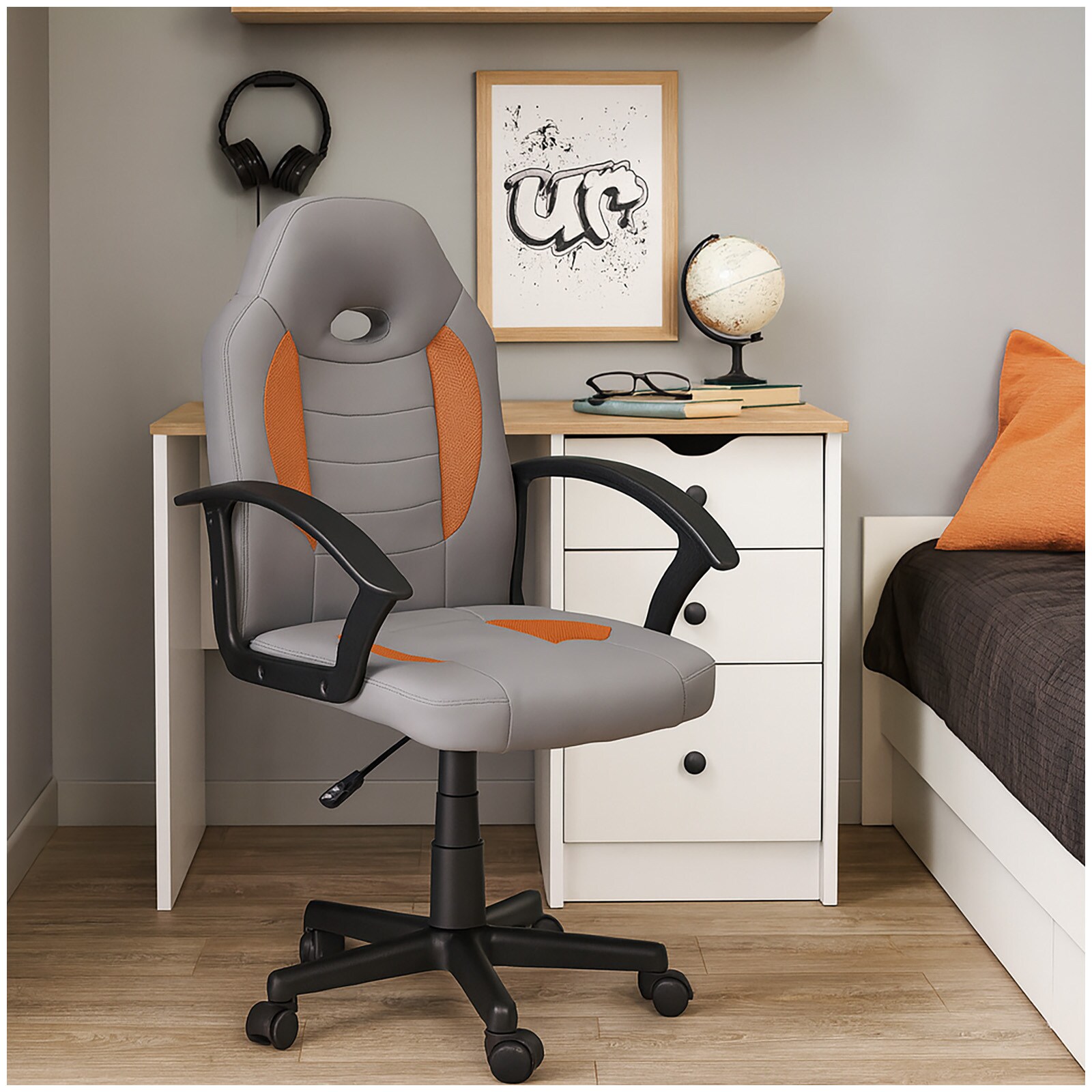 HTI-Living Schreibtischstuhl h&ouml;henverstellbar Daytona Junior Grau-Orange 