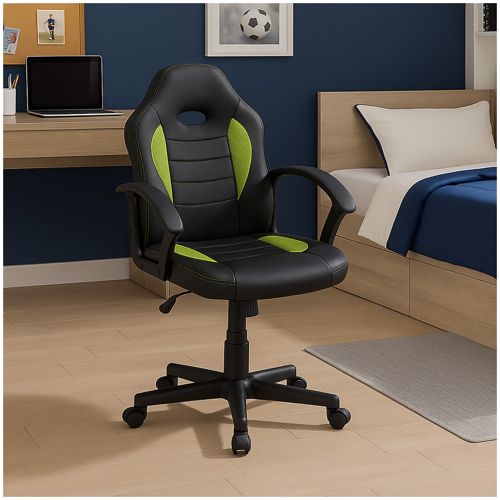 HTI-Living Schreibtischstuhl Junior h&ouml;henverstellbar ergonomischer Drehstuhl Schwarz-Gr&uuml;n 