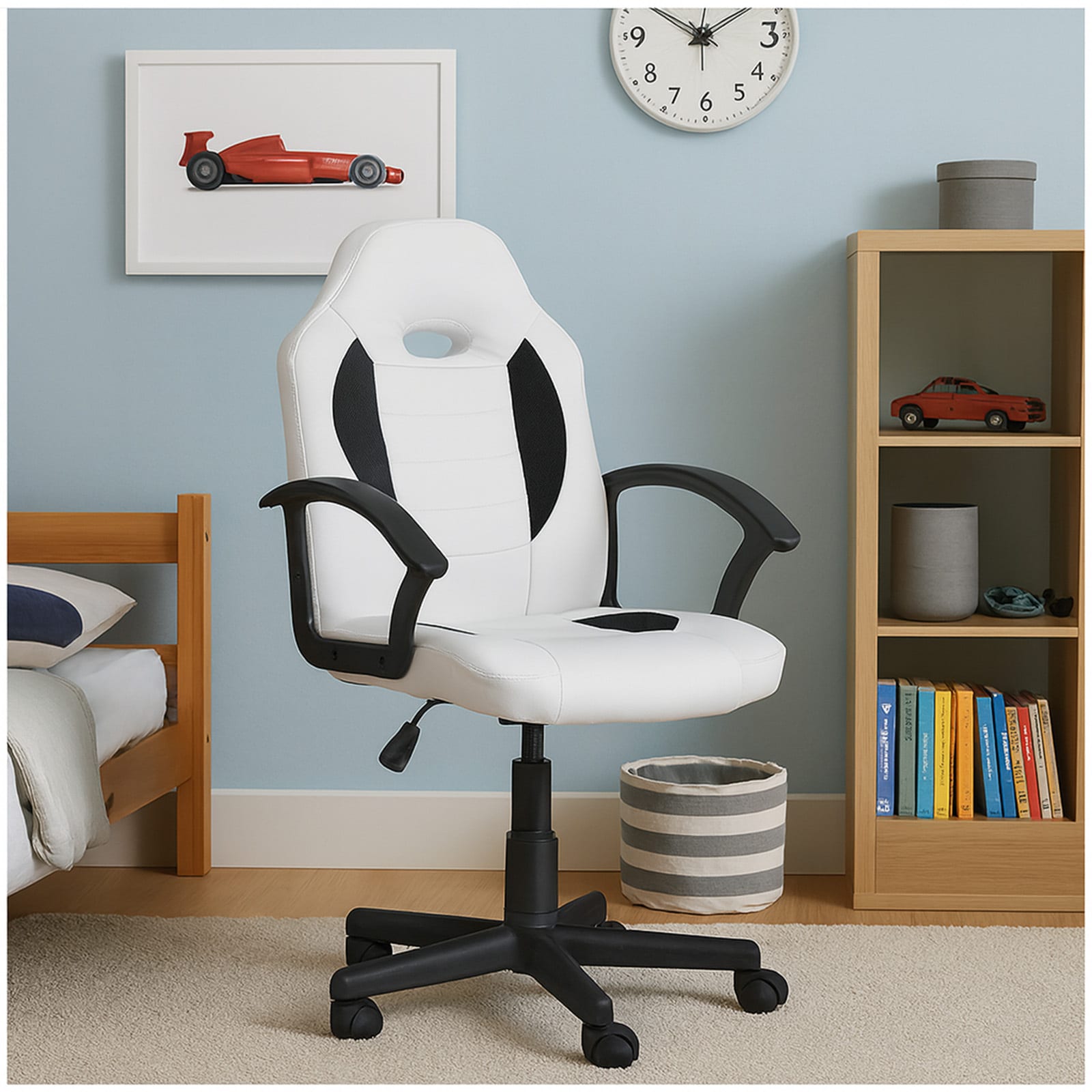 HTI-Living Schreibtischstuhl Junior h&ouml;henverstellbar ergonomischer Drehstuhl Wei&szlig;-Schwarz 