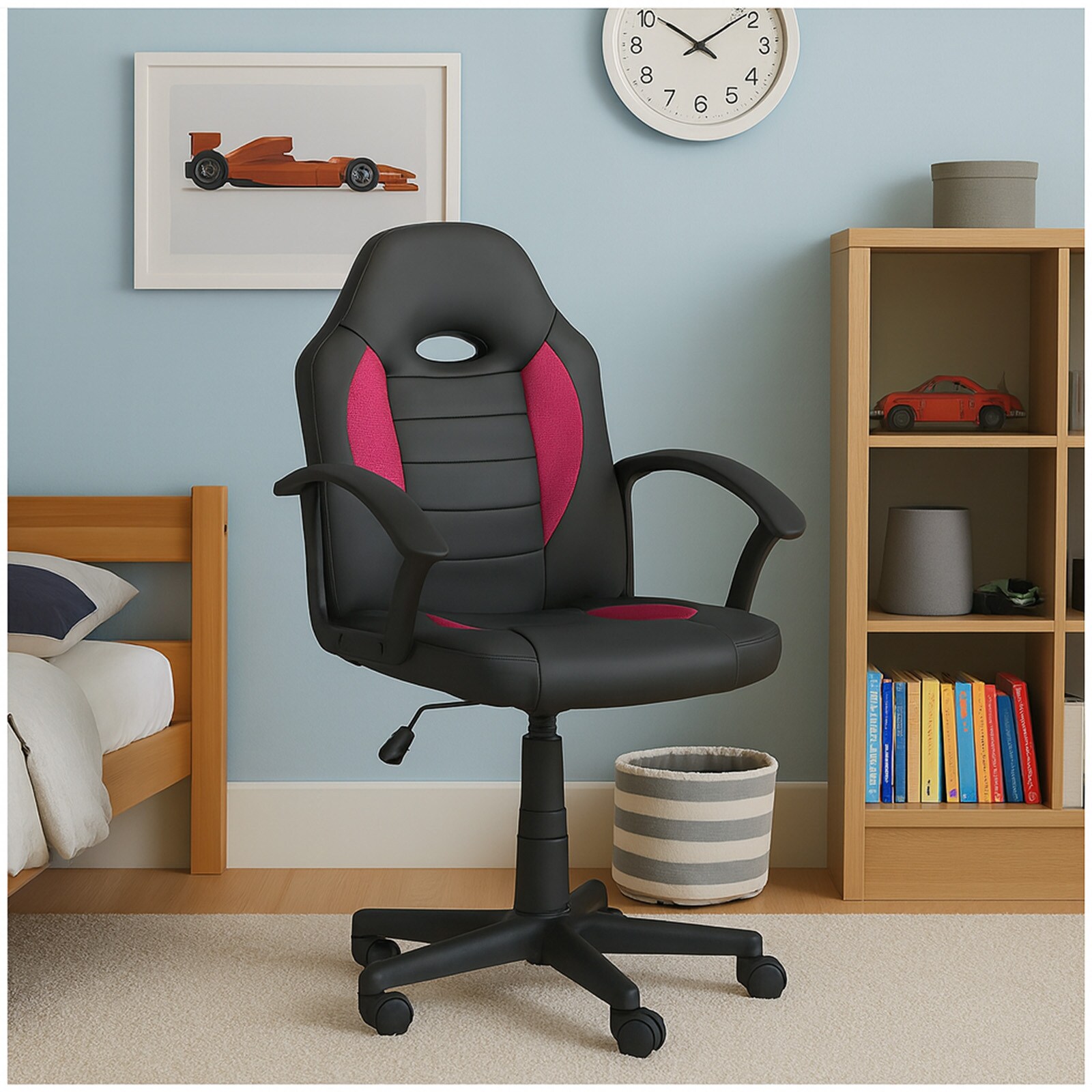 HTI-Living Schreibtischstuhl Junior h&ouml;henverstellbar ergonomischer Drehstuhl Anthrazit-Pink 