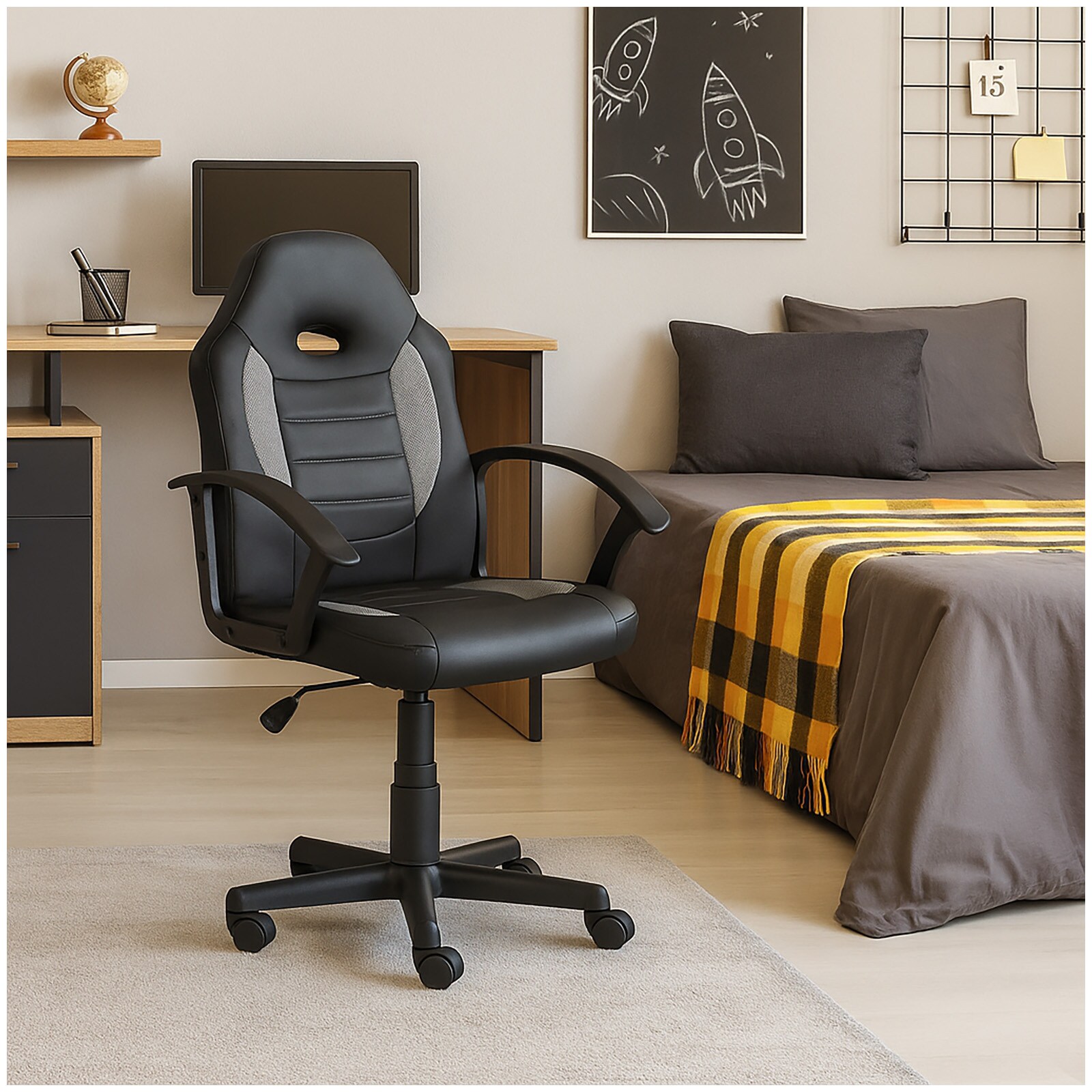 HTI-Living Schreibtischstuhl h&ouml;henverstellbar Daytona Junior Schwarz-Grau 