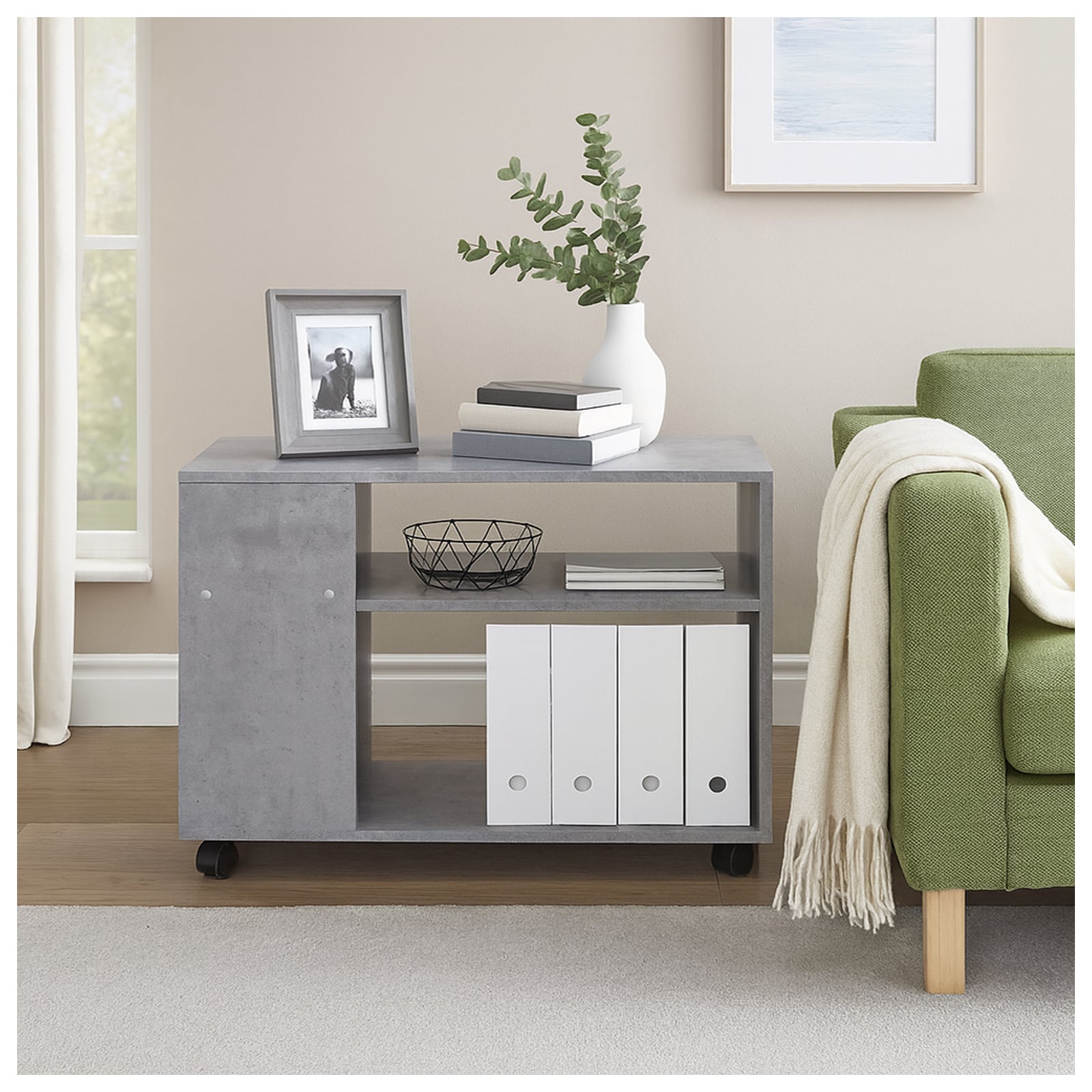 HTI-Living Beistelltisch auf Rollen Thekla Beton 