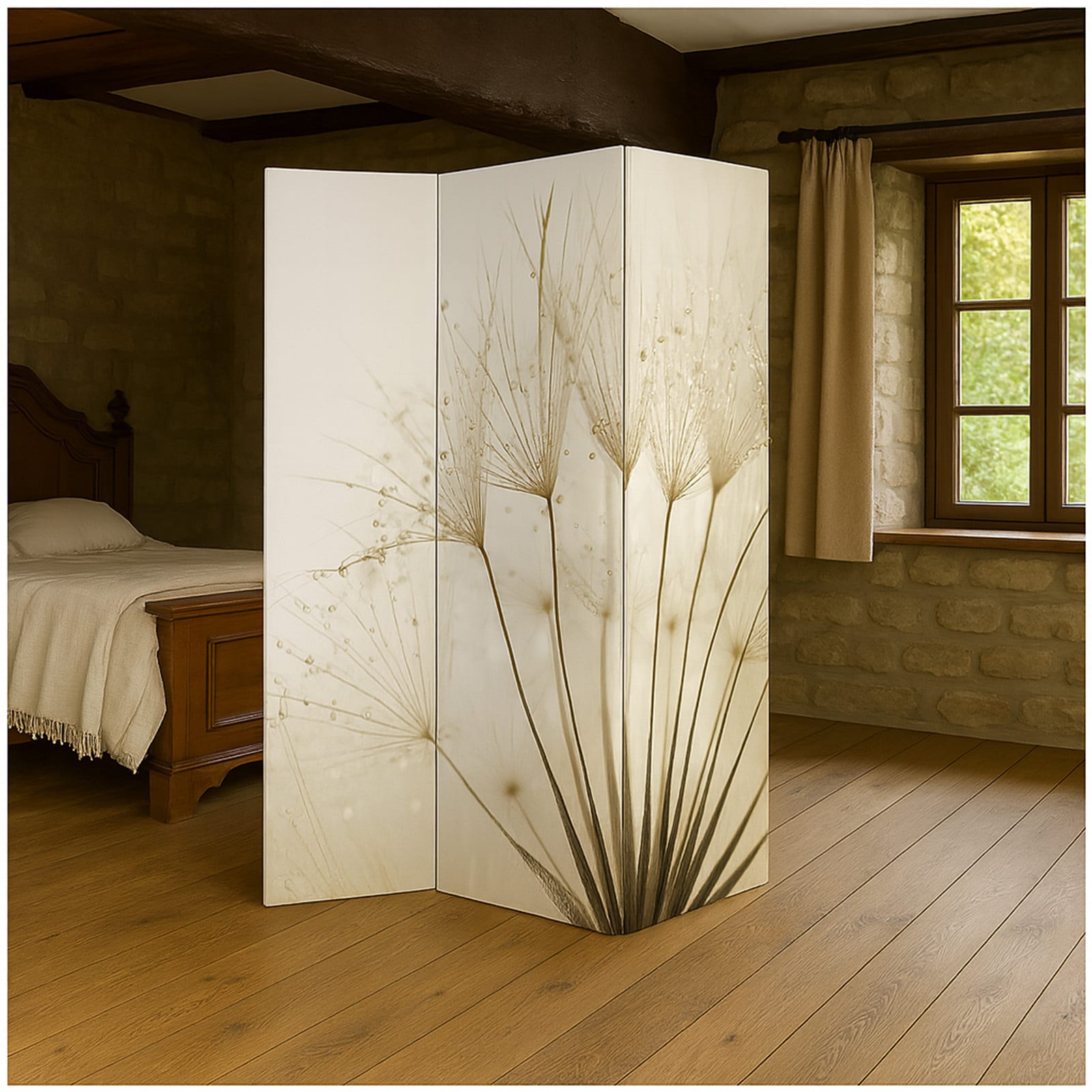 HTI-Living Paravent mit Naturmotiv Pusteblume Wei&szlig; 