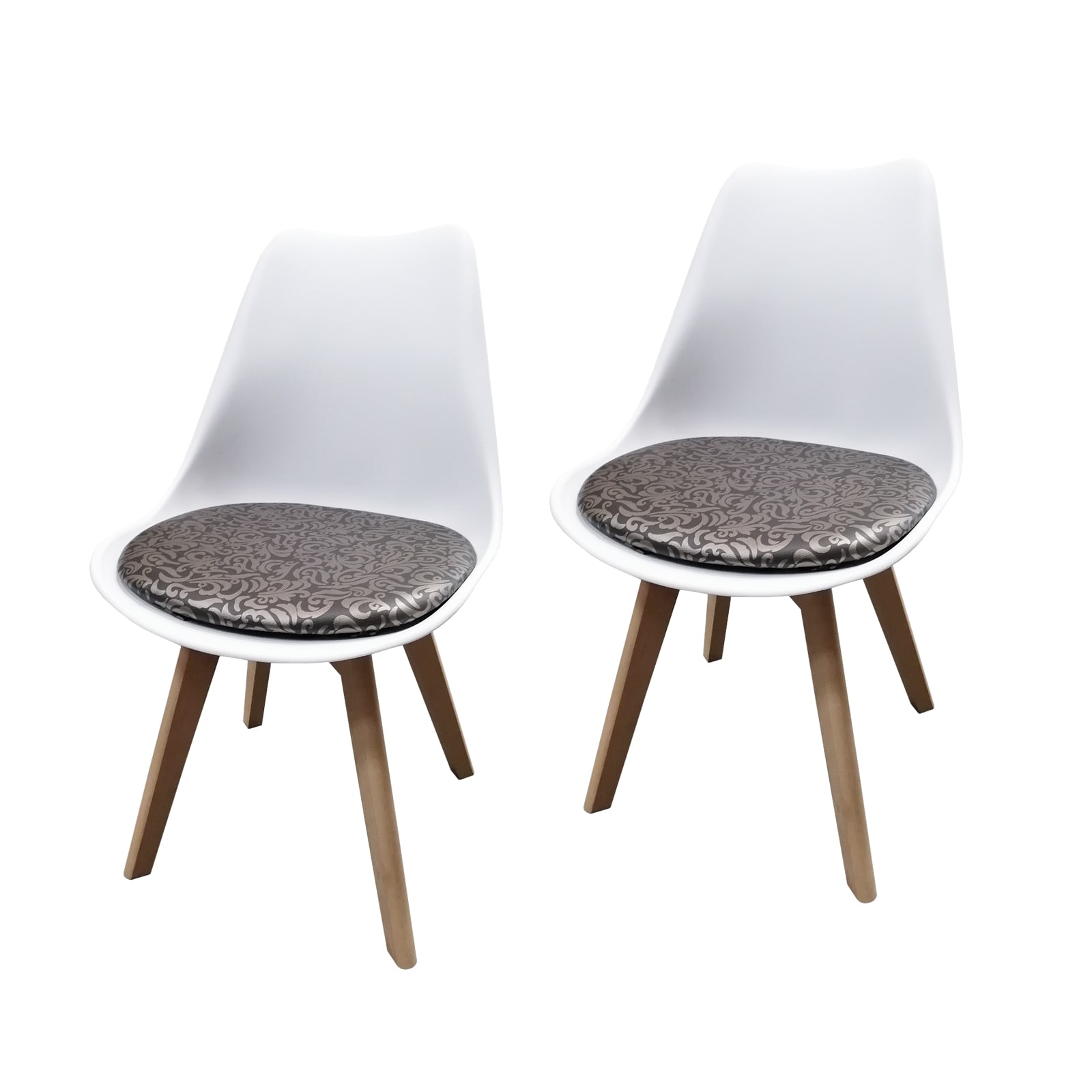 HTI-Living Esszimmerstuhl 2er Set Wei&szlig; mit Kunstledersitz Atlanta Braun mit Ornament 