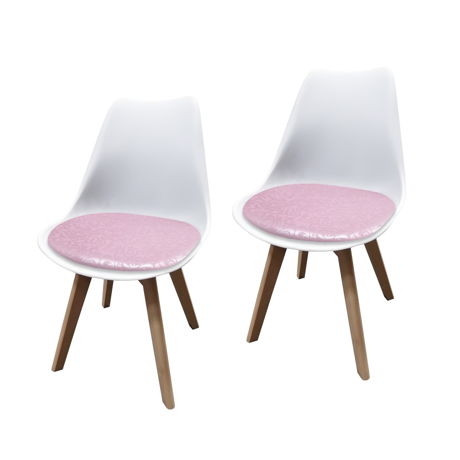 HTI-Living Esszimmerstuhl 2er Set Wei&szlig; mit Kunstledersitz Atlanta Rosa mit Ornament 